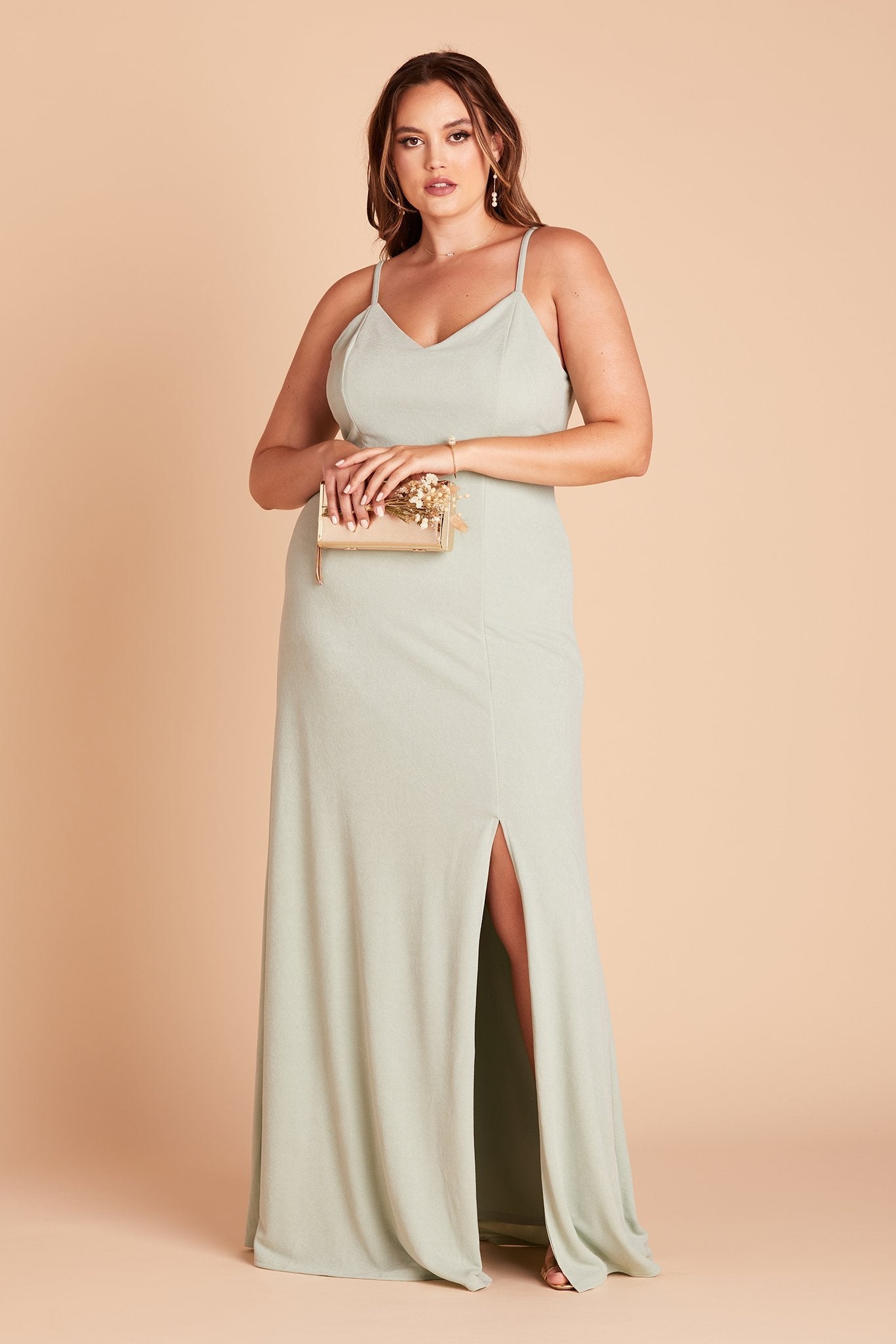 V-Neck Spaghetti Strap Dress with Leg Slit | Jay Dress Sage