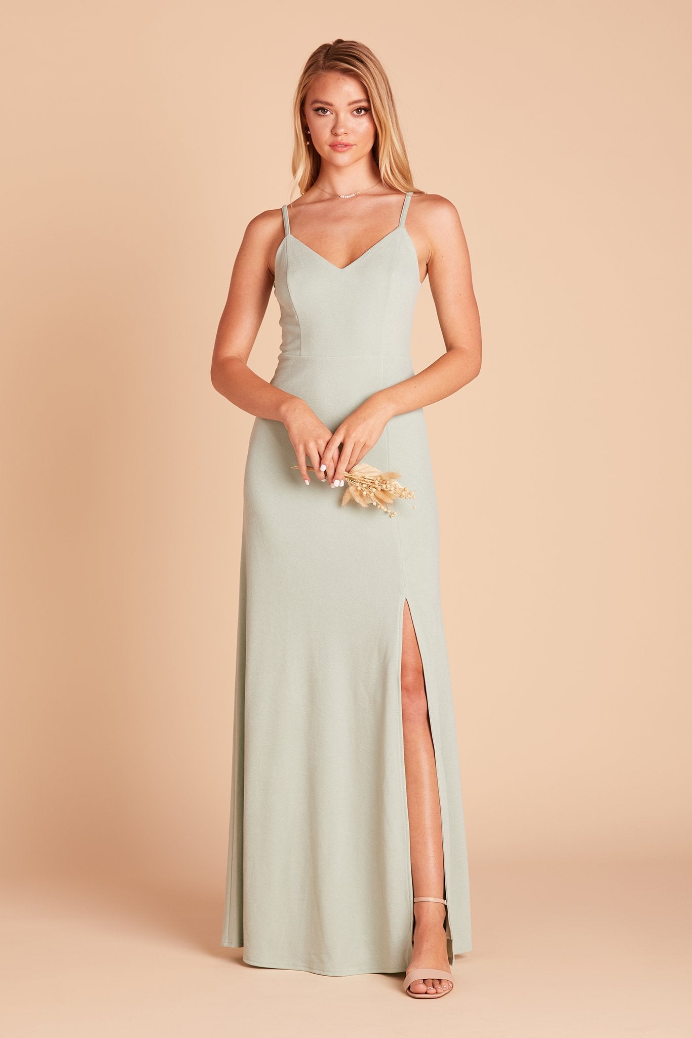 V-Neck Spaghetti Strap Dress with Leg Slit | Jay Dress Sage