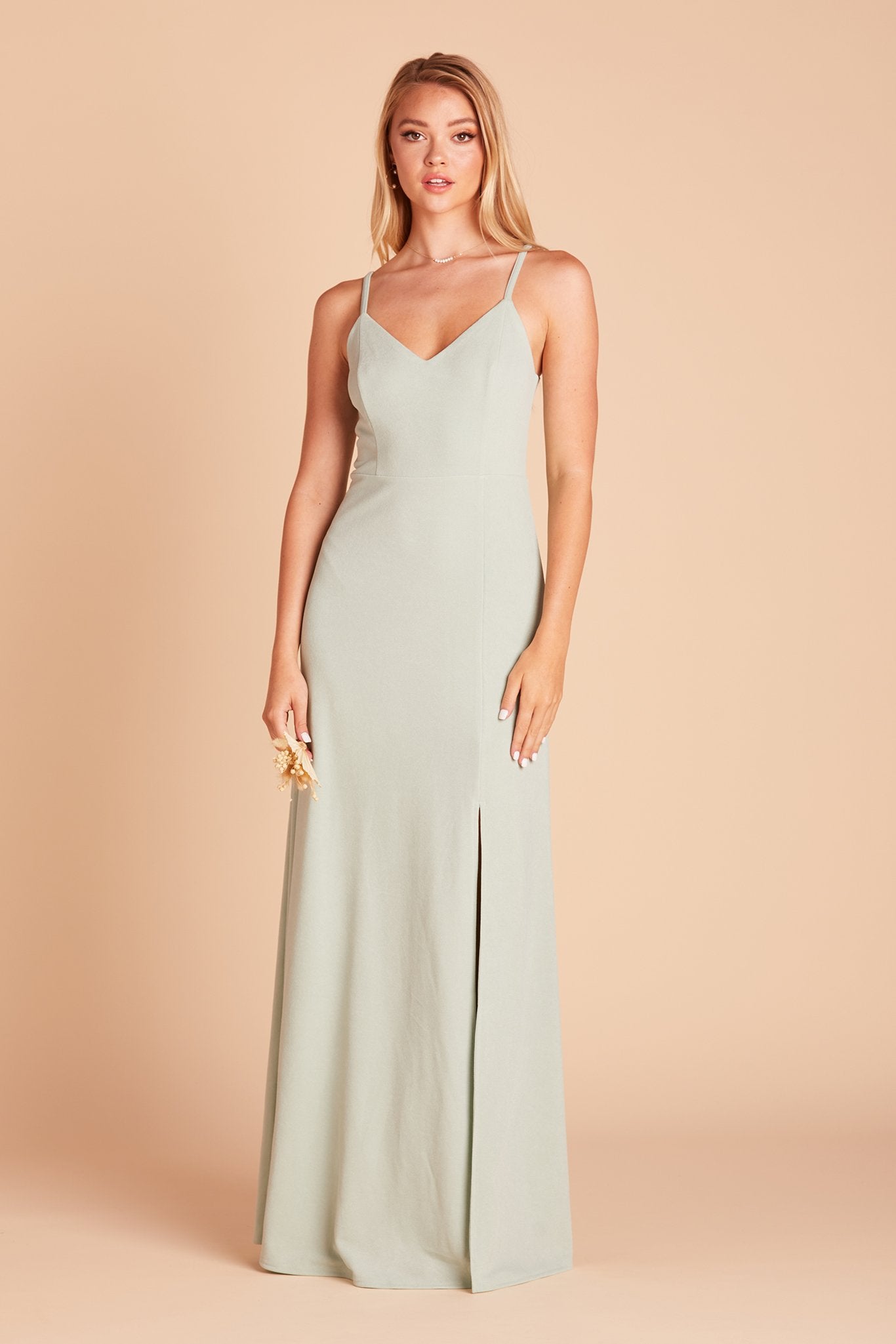 V-Neck Spaghetti Strap Dress with Leg Slit | Jay Dress Sage