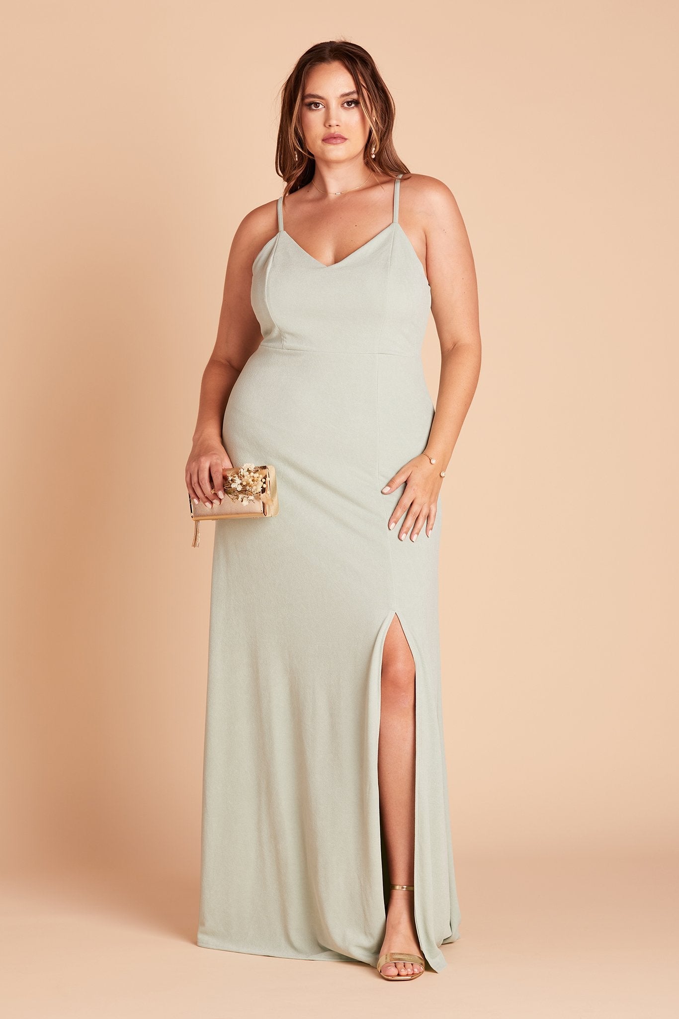 V-Neck Spaghetti Strap Dress with Leg Slit | Jay Dress Sage