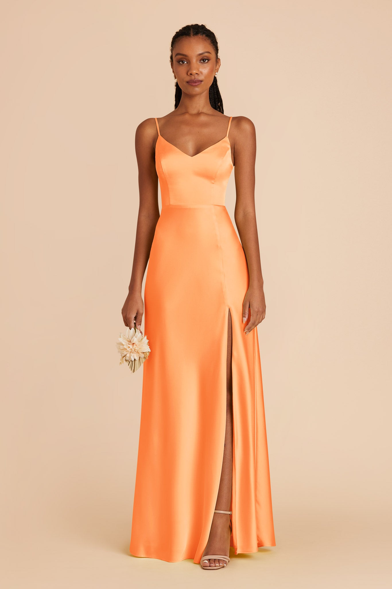 Matte Satin Dress with V-Neck & Leg Slit | Jay Apricot