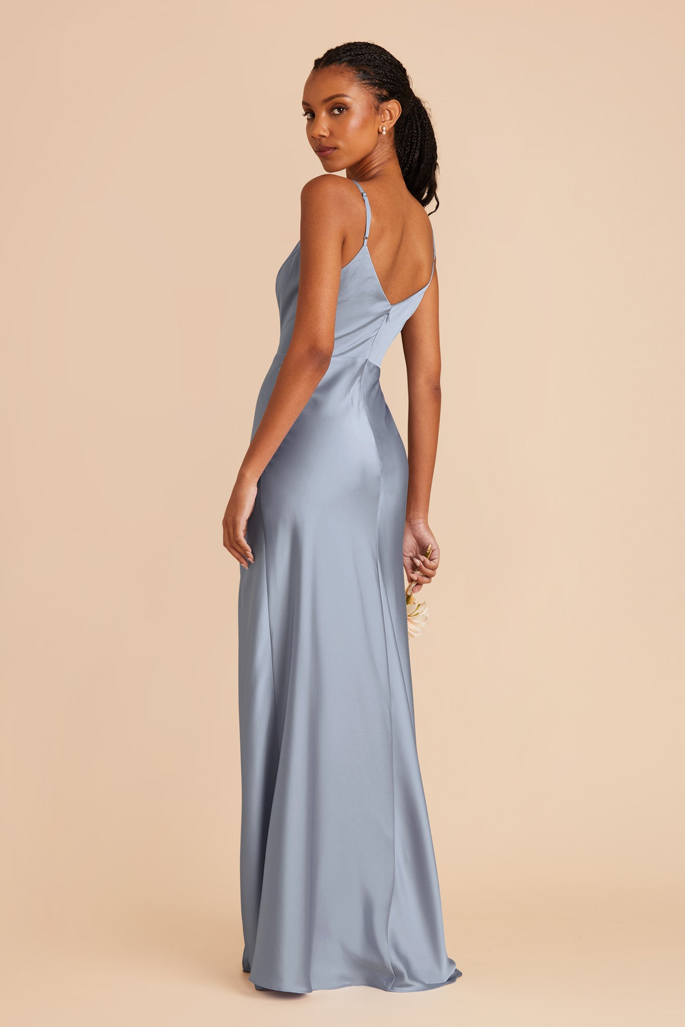 Matte Satin Dress with V-Neck & Leg Slit | Jay