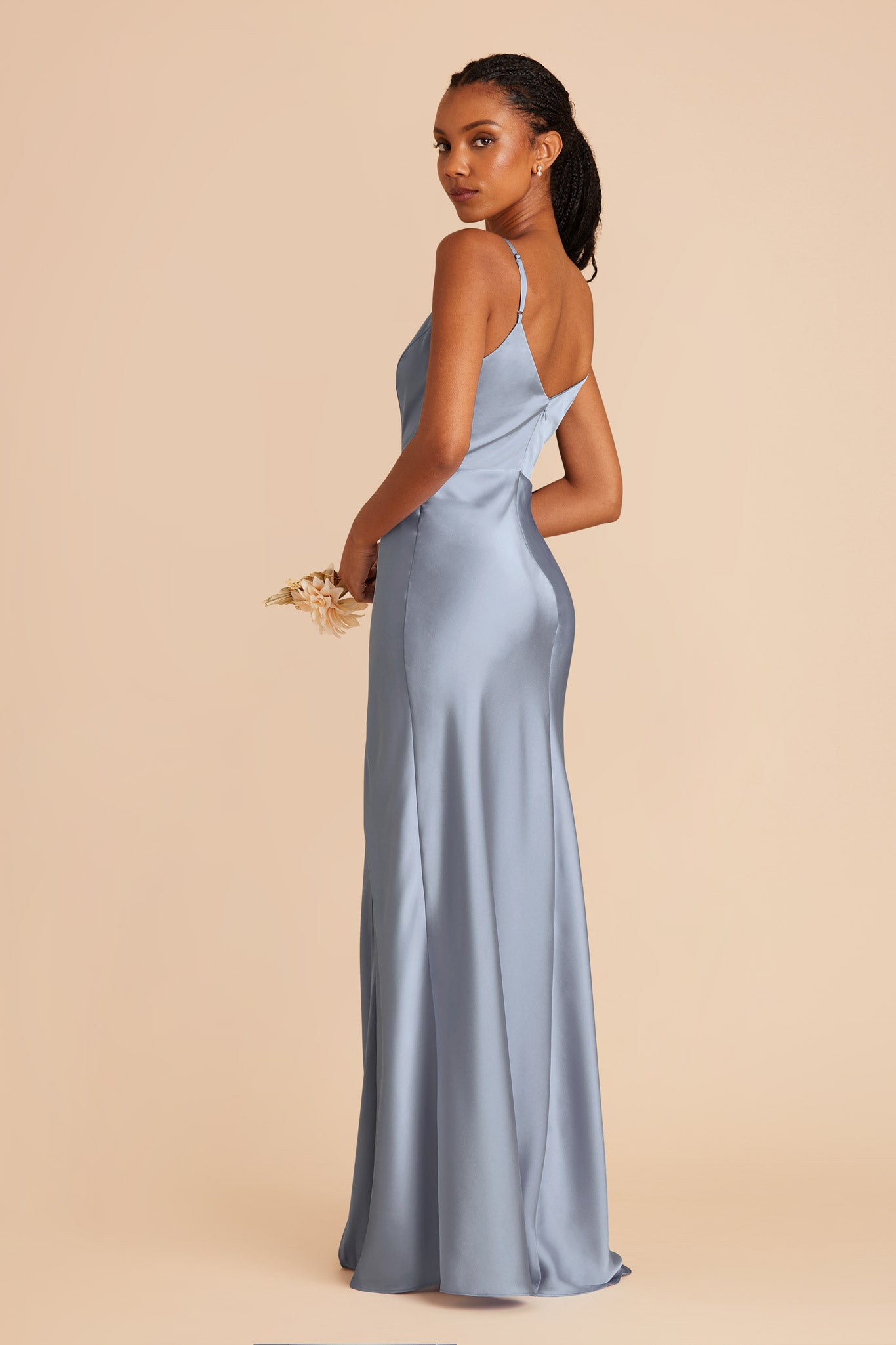 Matte Satin Dress with V-Neck & Leg Slit | Jay