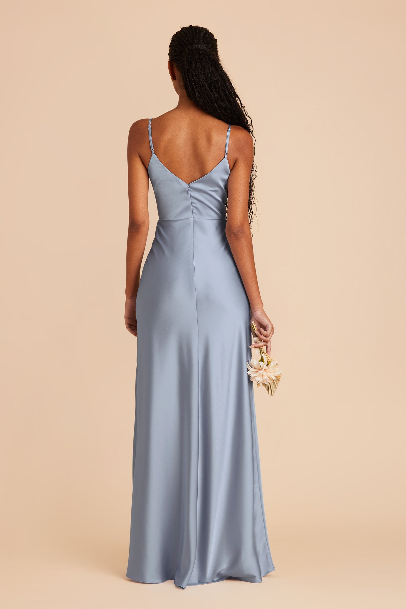 Matte Satin Dress with V-Neck & Leg Slit | Jay