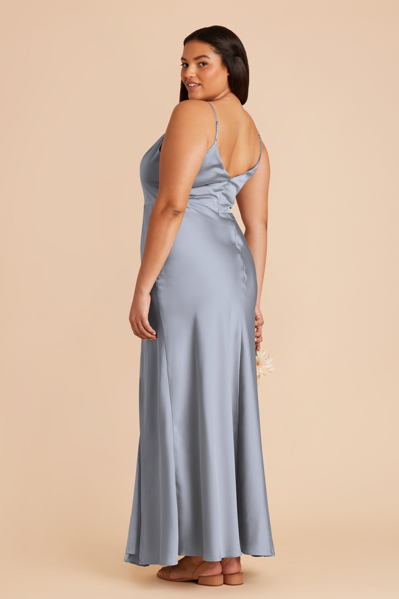 Matte Satin Dress with V-Neck & Leg Slit | Jay
