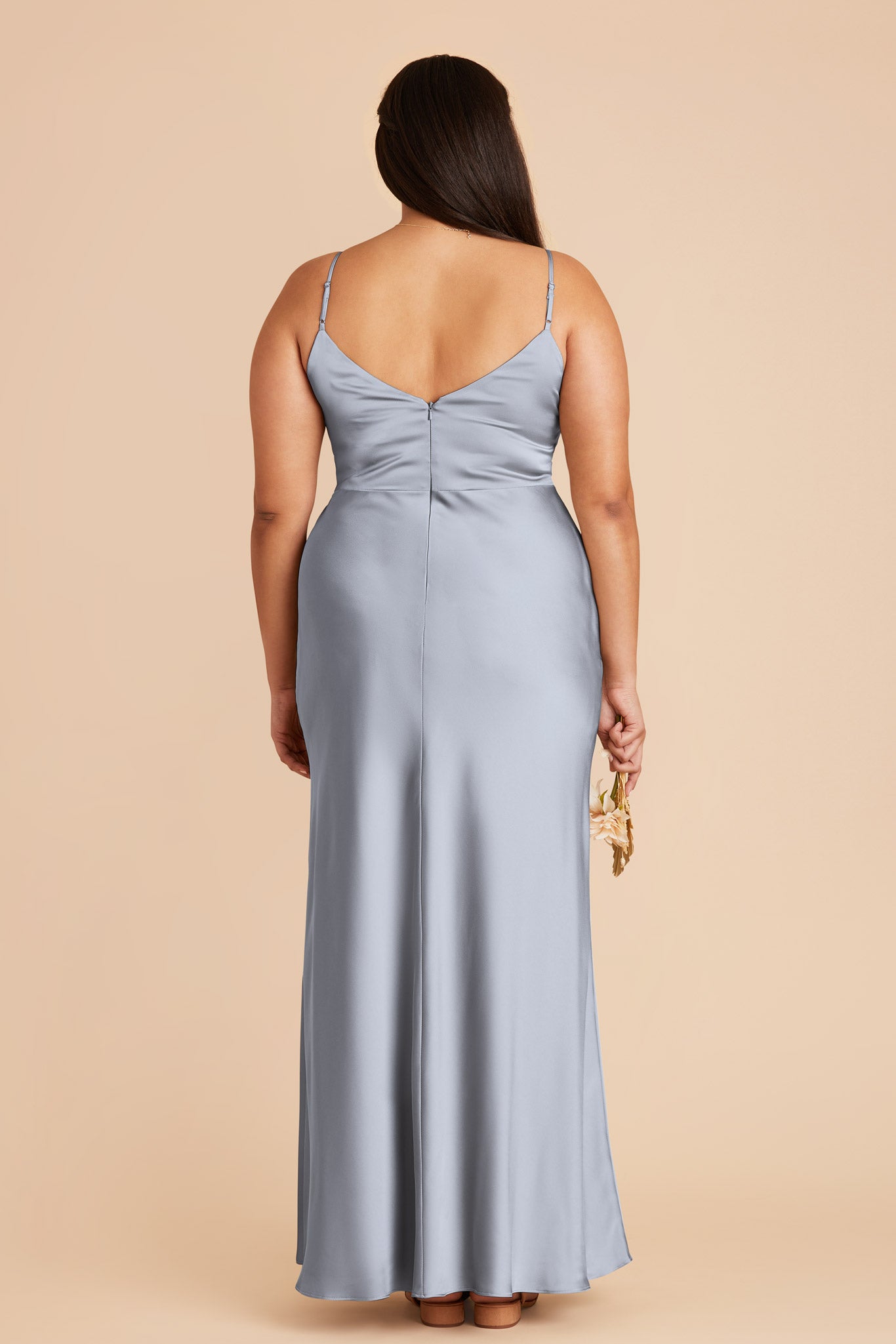 Matte Satin Dress with V-Neck & Leg Slit | Jay