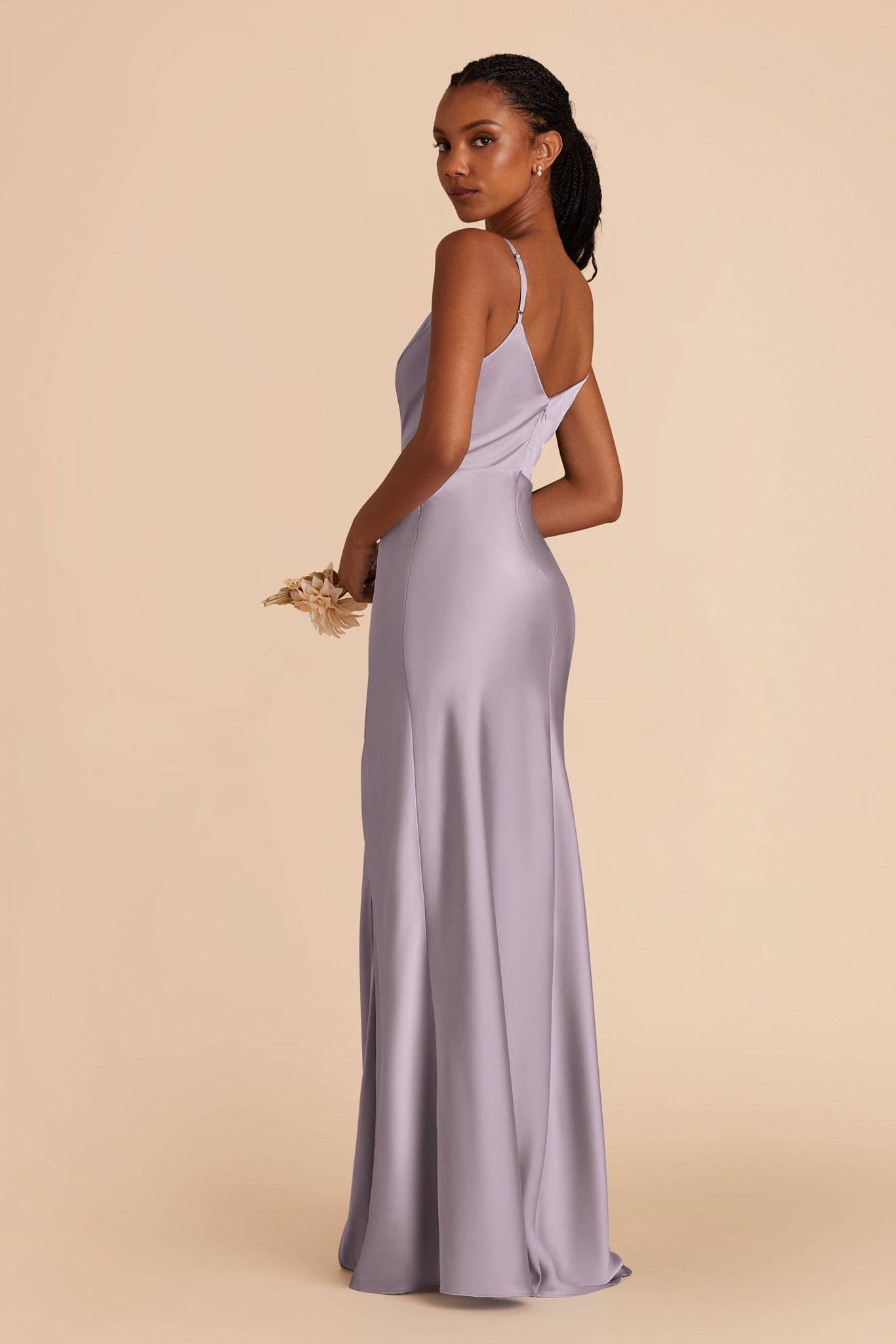 Matte Satin Dress with V-Neck & Leg Slit | Jay - Dusty Lilac