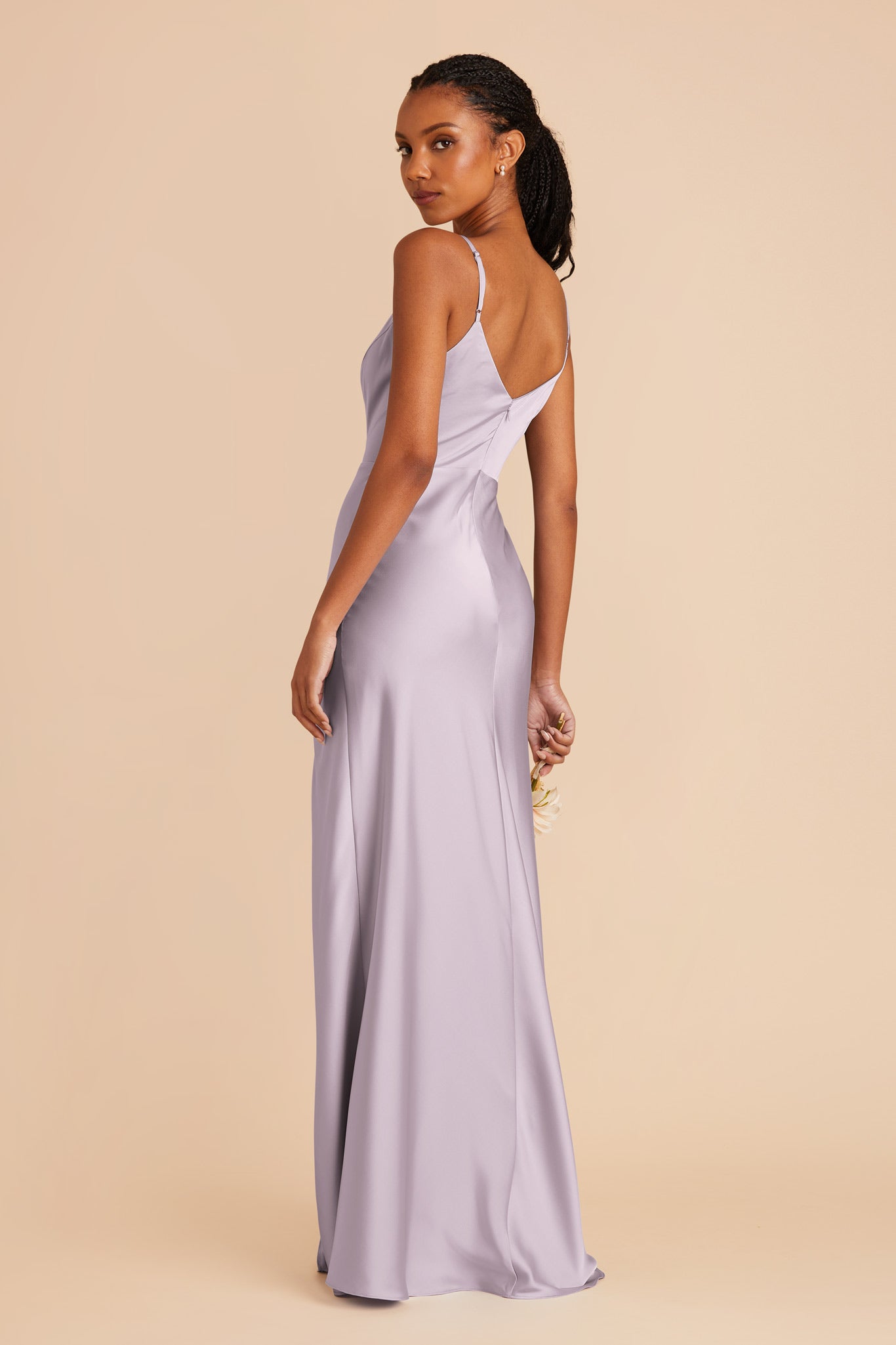 Matte Satin Dress with V-Neck & Leg Slit | Jay - Dusty Lilac