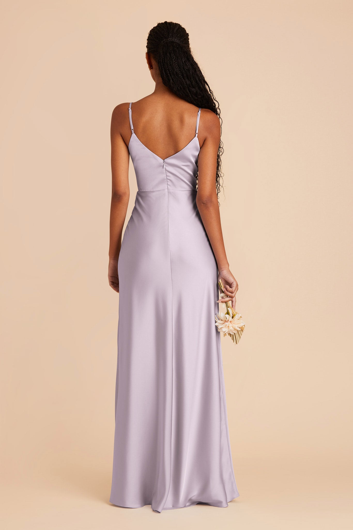 Matte Satin Dress with V-Neck & Leg Slit | Jay - Dusty Lilac