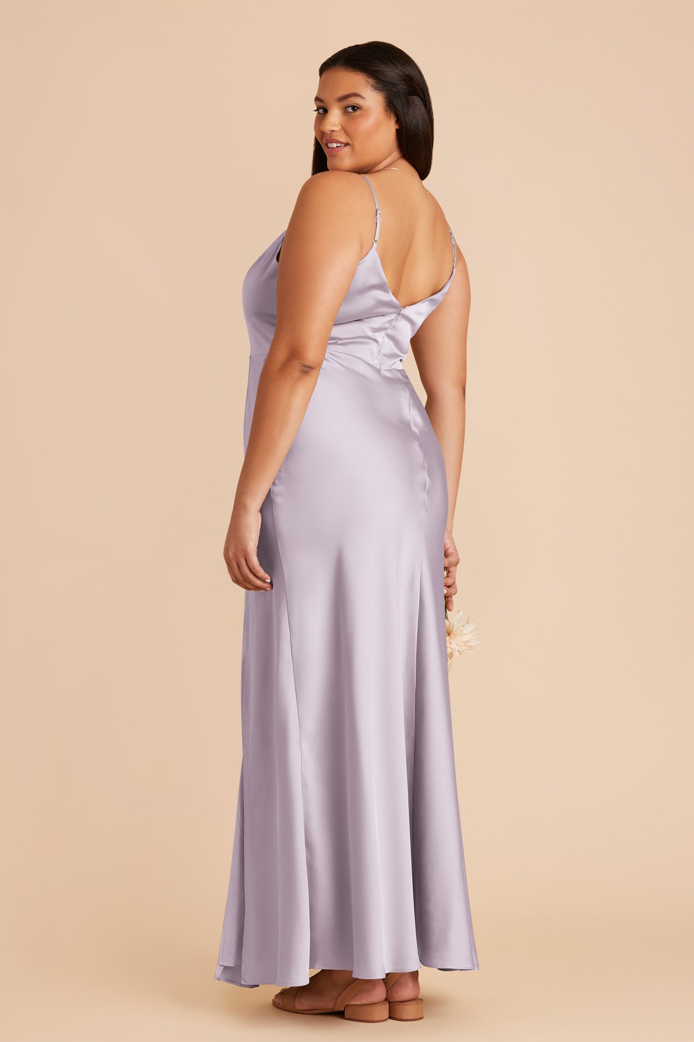 Matte Satin Dress with V-Neck & Leg Slit | Jay - Dusty Lilac