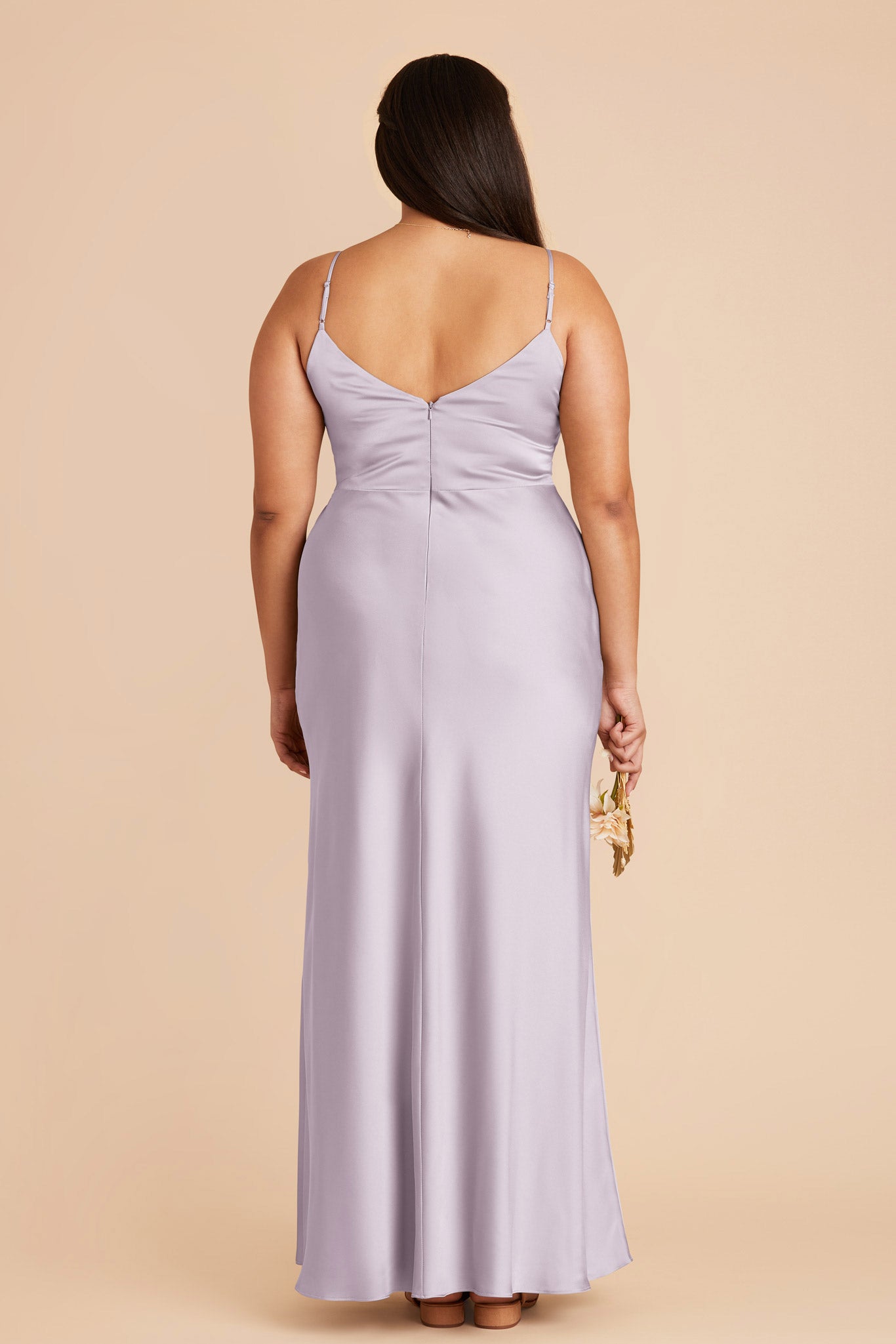 Matte Satin Dress with V-Neck & Leg Slit | Jay - Dusty Lilac