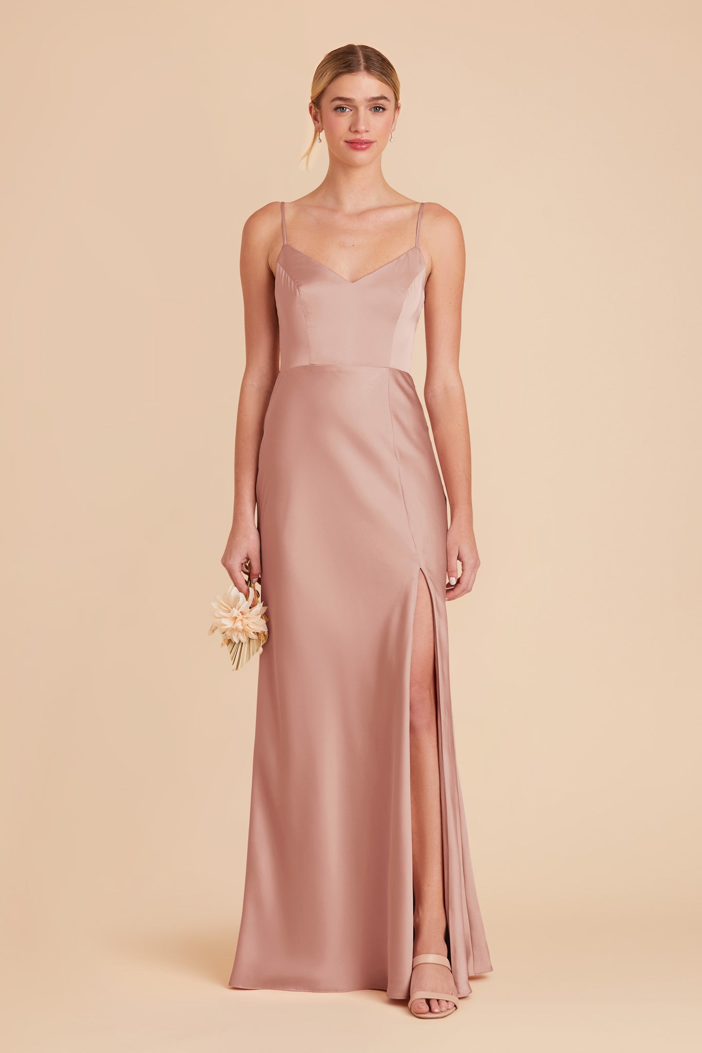 Satin V-Neck Dress with Leg Slit | Jay Matte English Rose