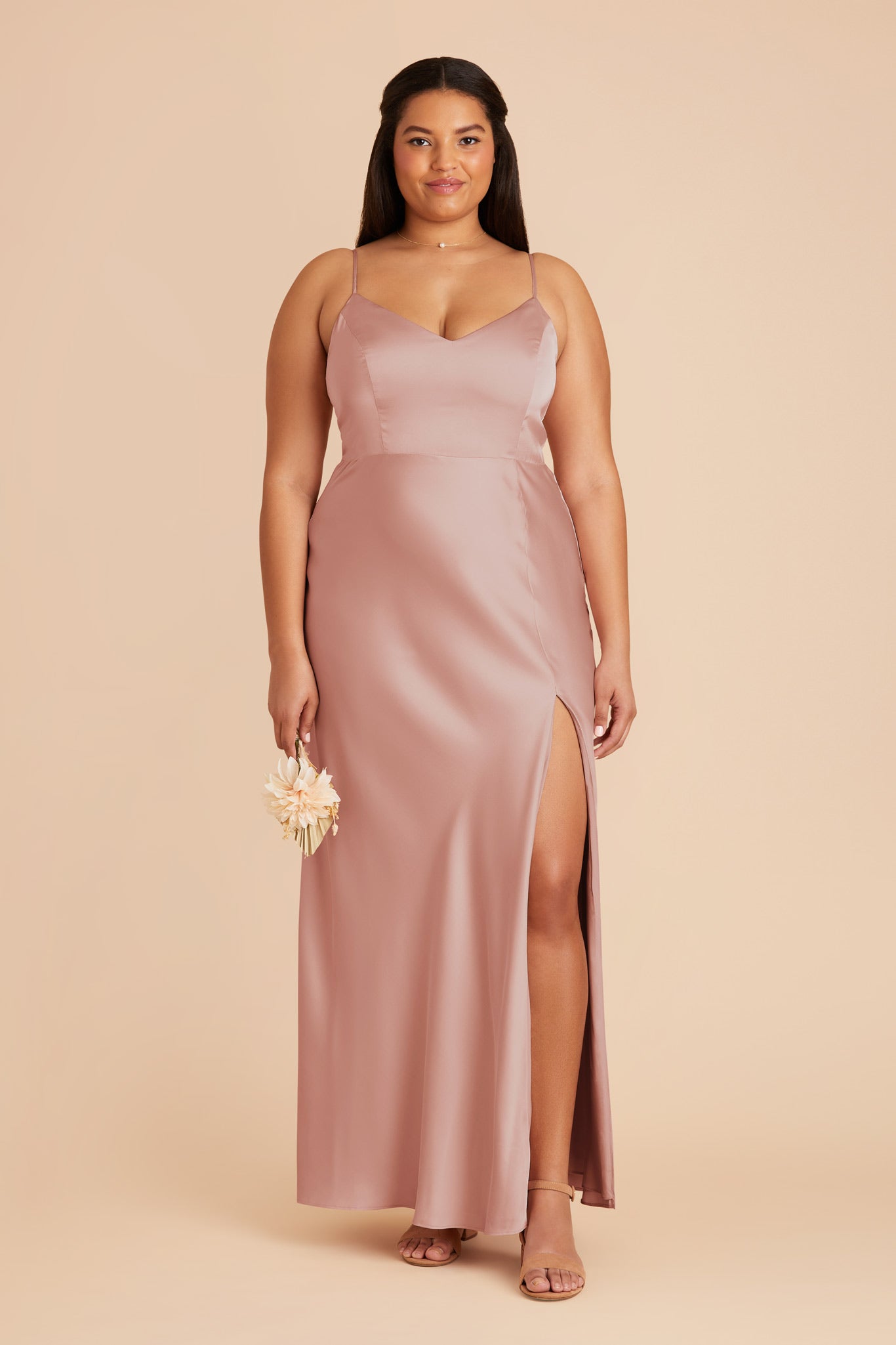 Satin V-Neck Dress with Leg Slit | Jay Matte English Rose