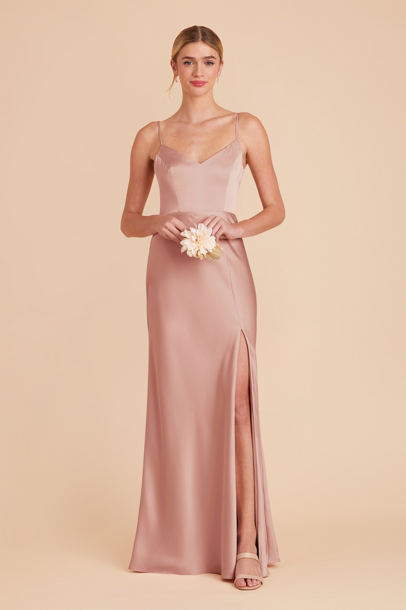 Satin V-Neck Dress with Leg Slit | Jay Matte English Rose