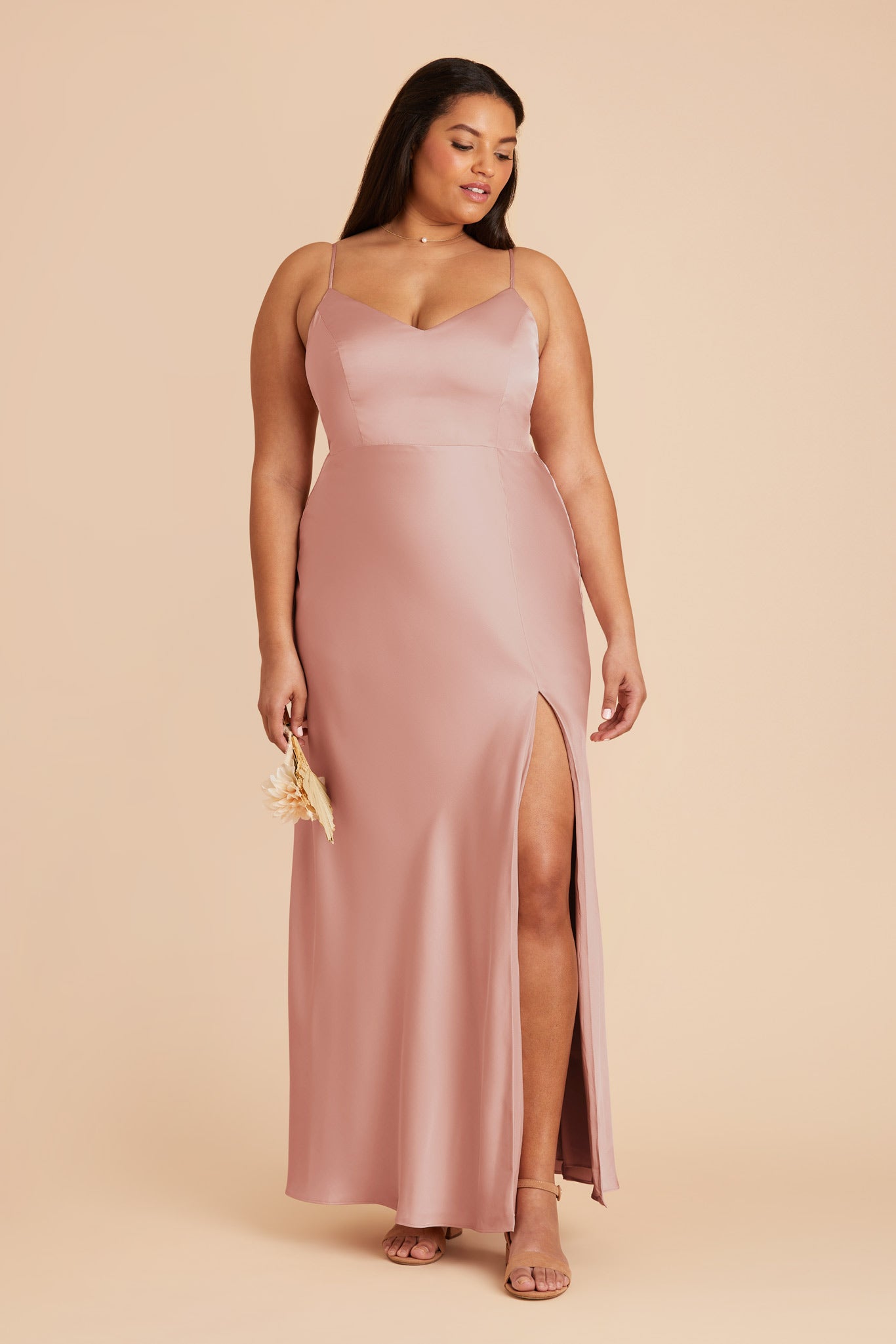 Satin V-Neck Dress with Leg Slit | Jay Matte English Rose
