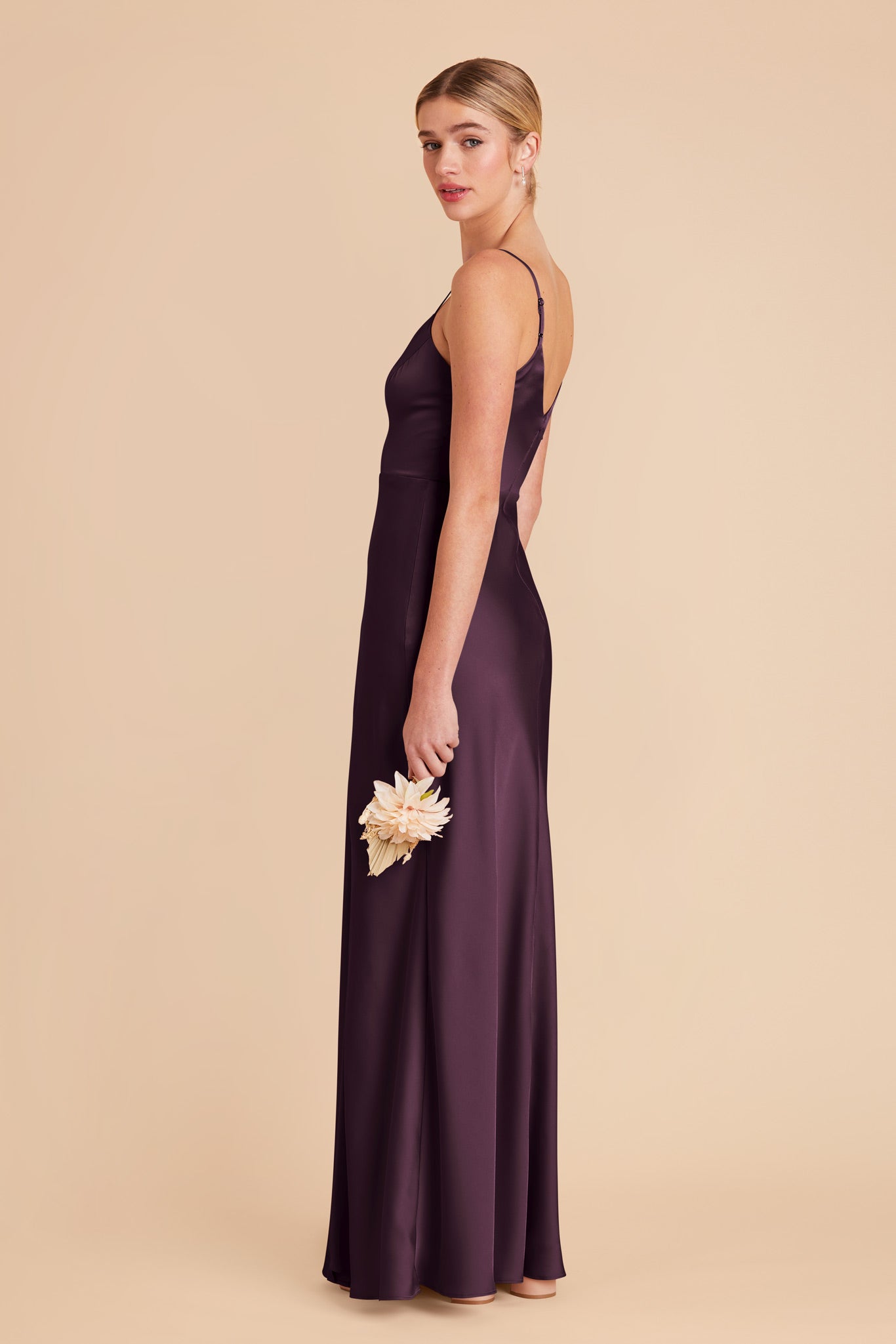 Matte Satin Dress with V-Neck & Leg Slit | Jay - Plum