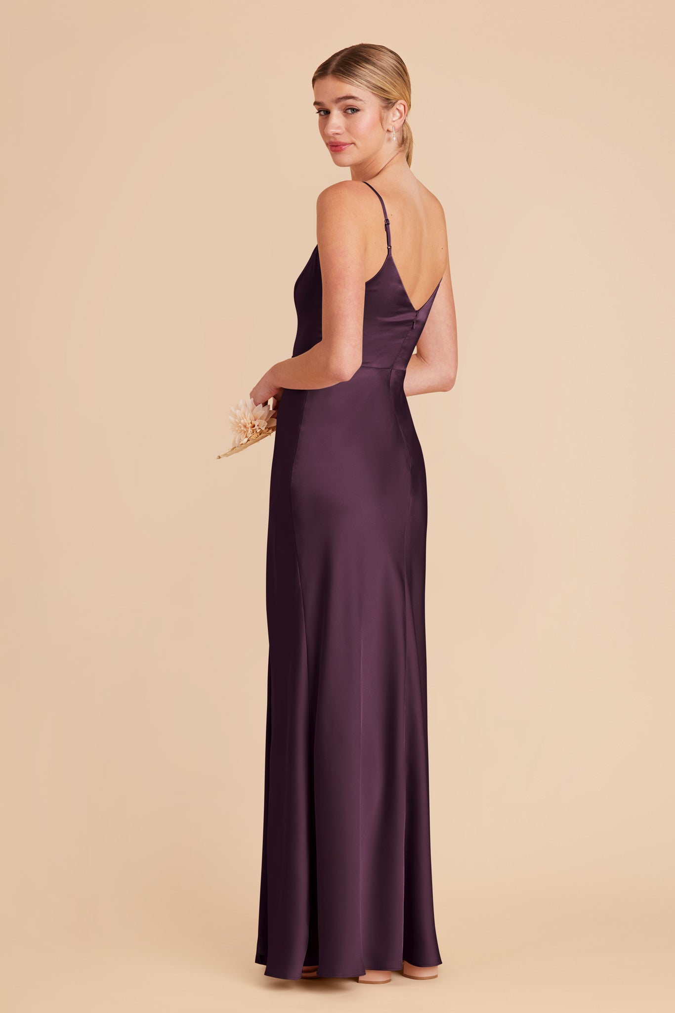 Matte Satin Dress with V-Neck & Leg Slit | Jay - Plum