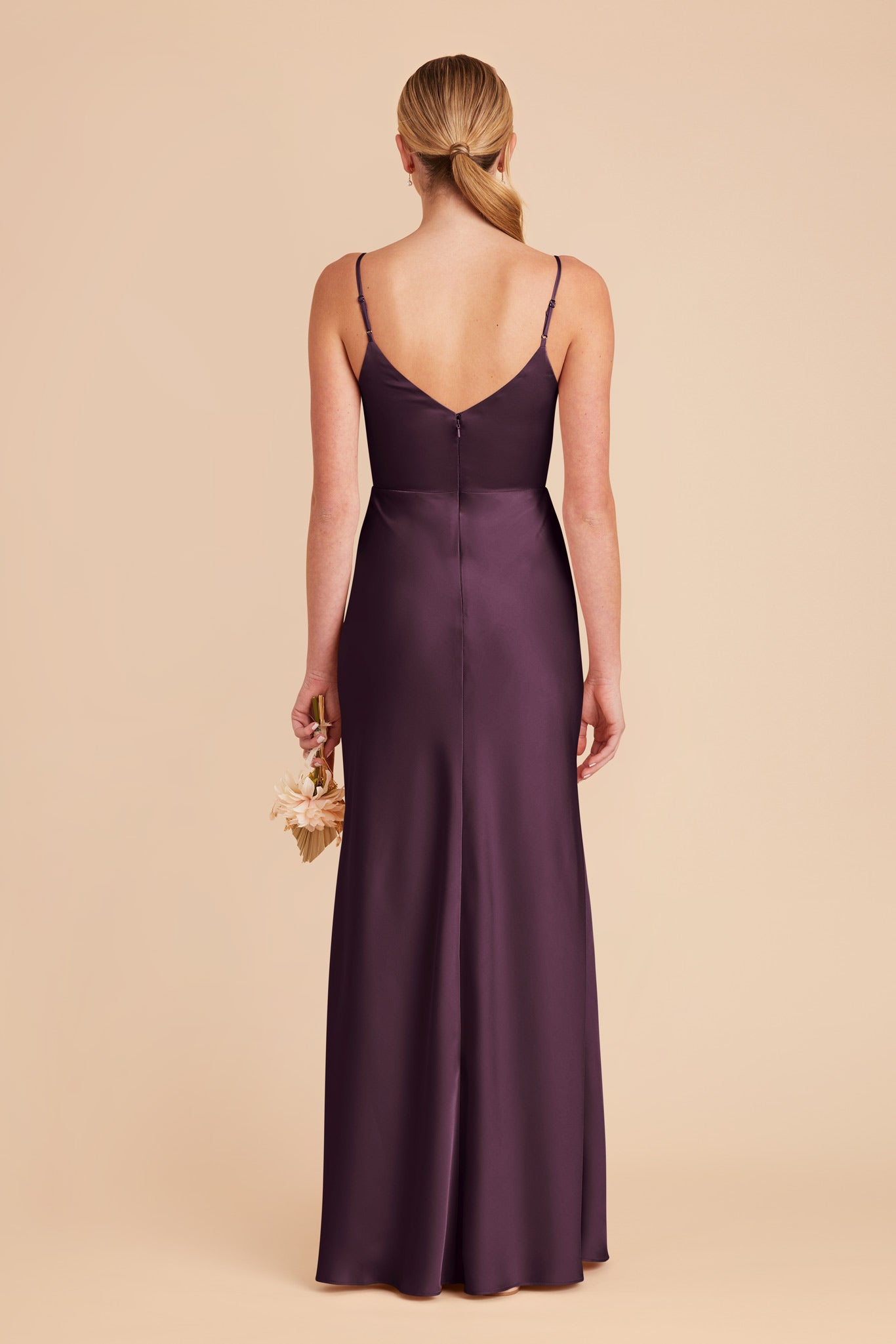 Matte Satin Dress with V-Neck & Leg Slit | Jay - Plum