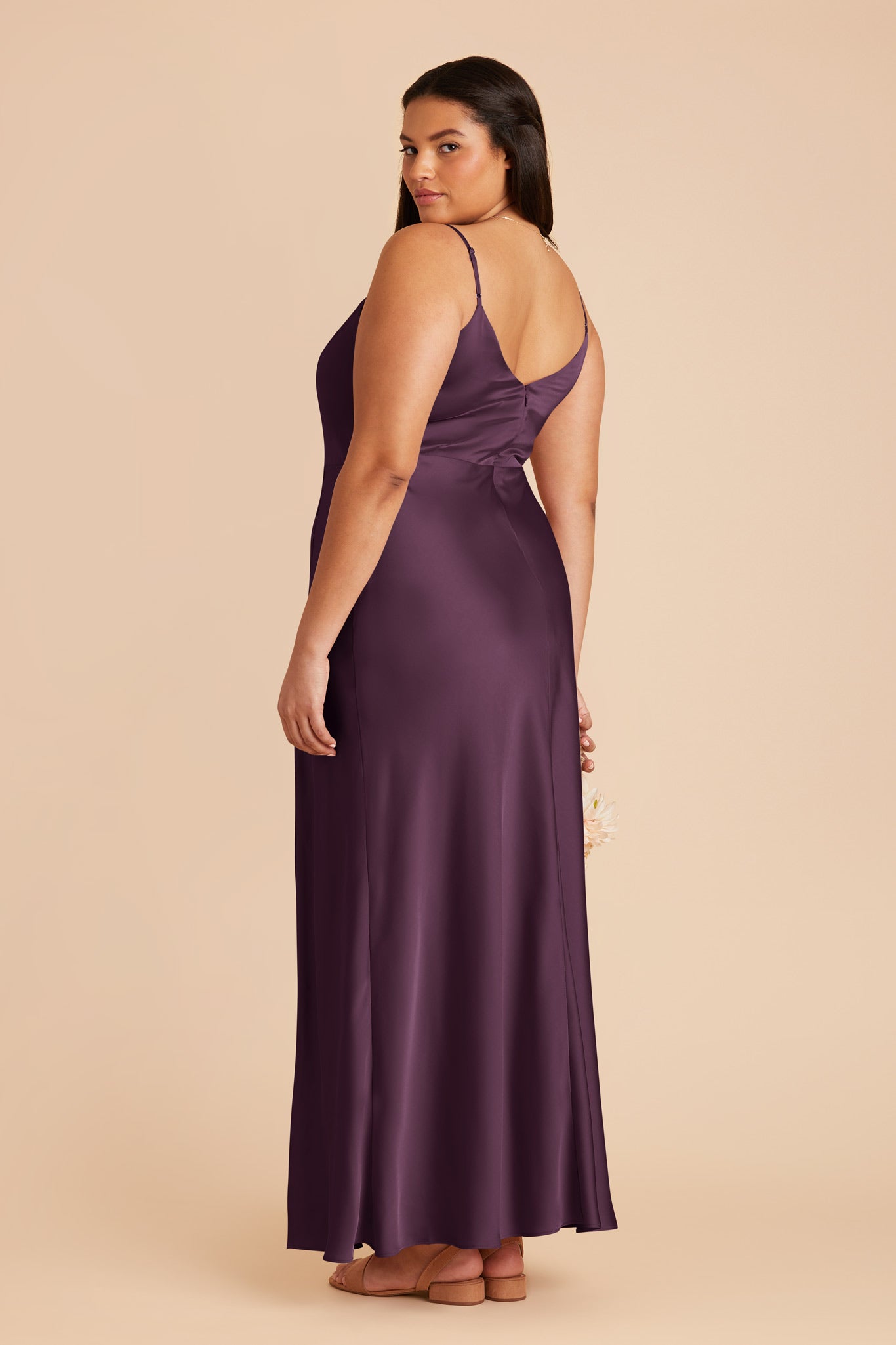 Matte Satin Dress with V-Neck & Leg Slit | Jay - Plum