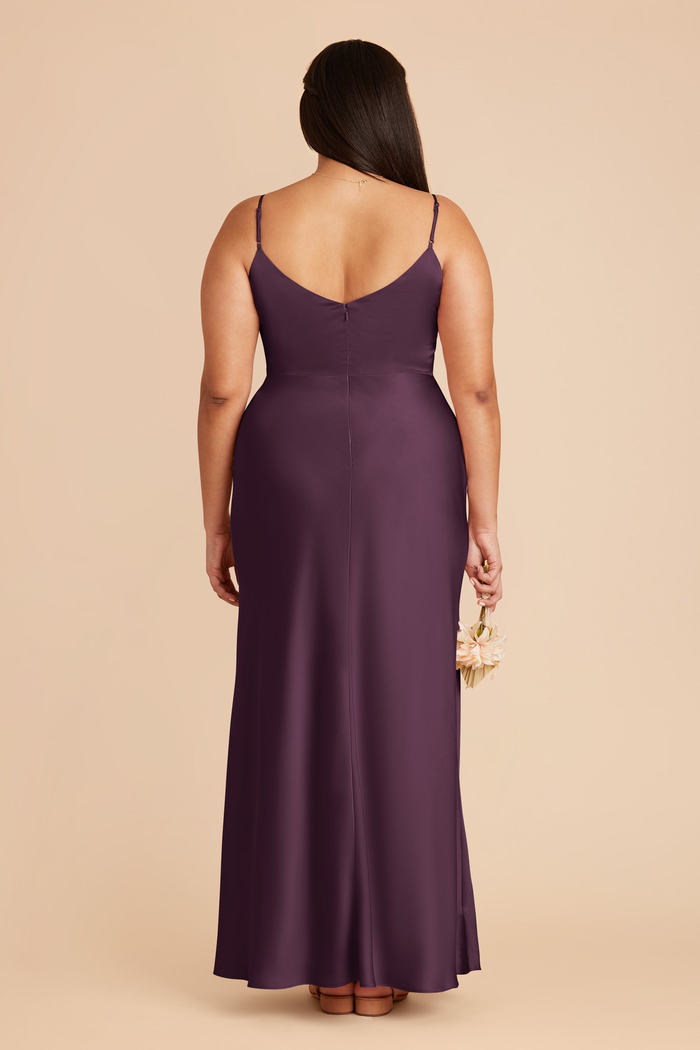 Matte Satin Dress with V-Neck & Leg Slit | Jay - Plum
