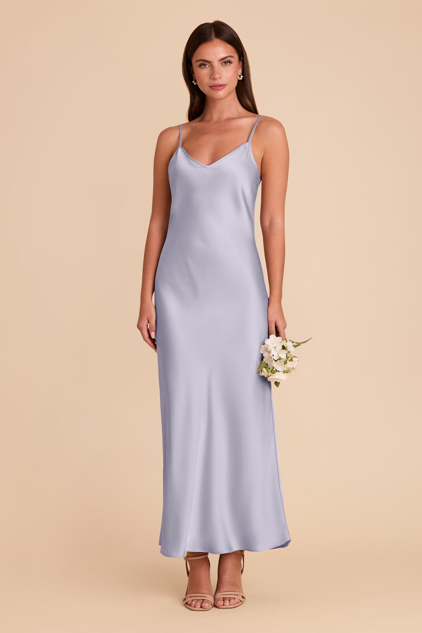 V-Neck Satin Slip Dress with A-Line Skirt | Alice Matte Periwinkle Blue
