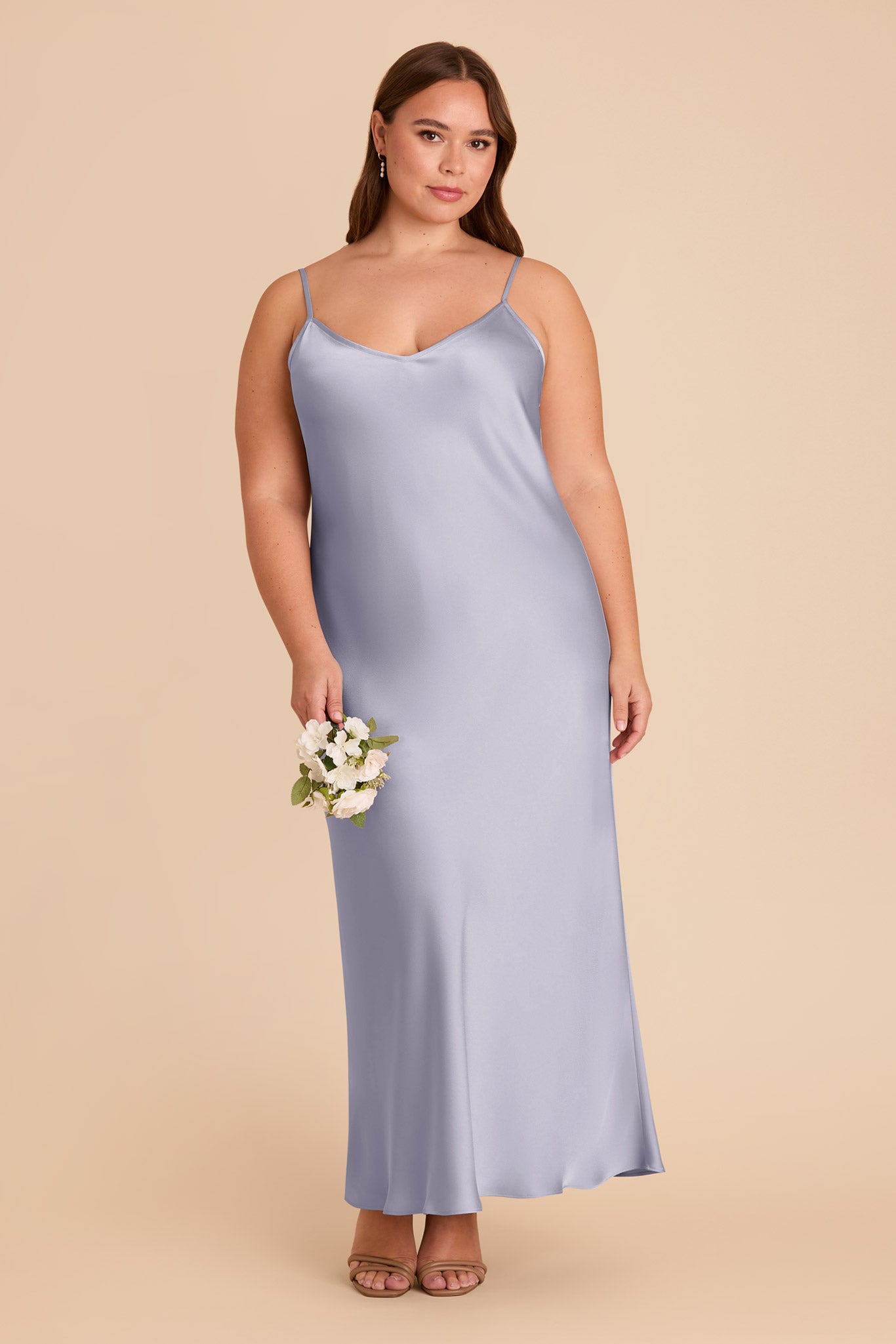 V-Neck Satin Slip Dress with A-Line Skirt | Alice Matte Periwinkle Blue