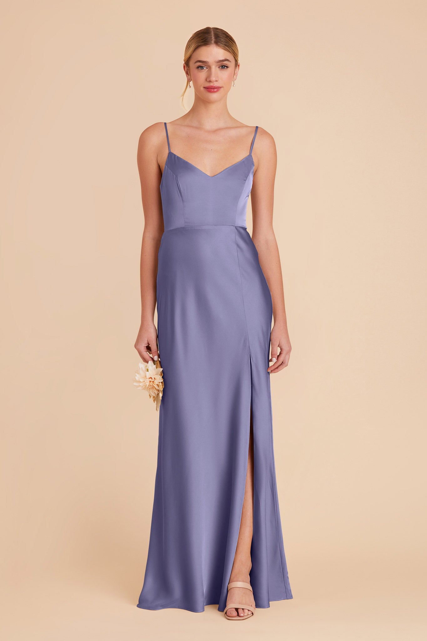 Matte Satin Dress with V-Neck & Leg Slit | Jay Wisteria