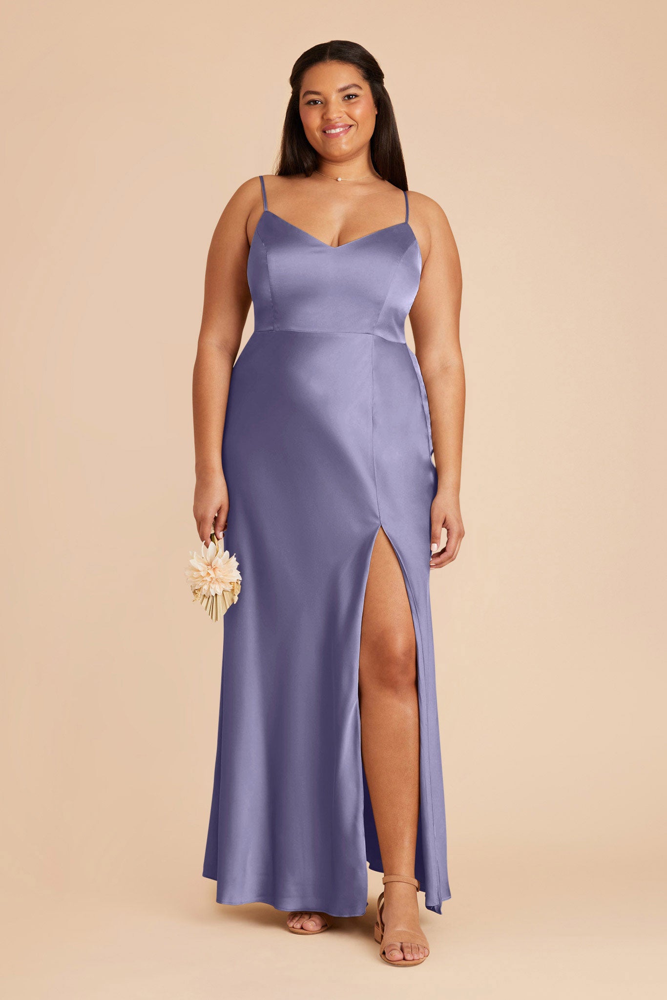 Matte Satin Dress with V-Neck & Leg Slit | Jay Wisteria