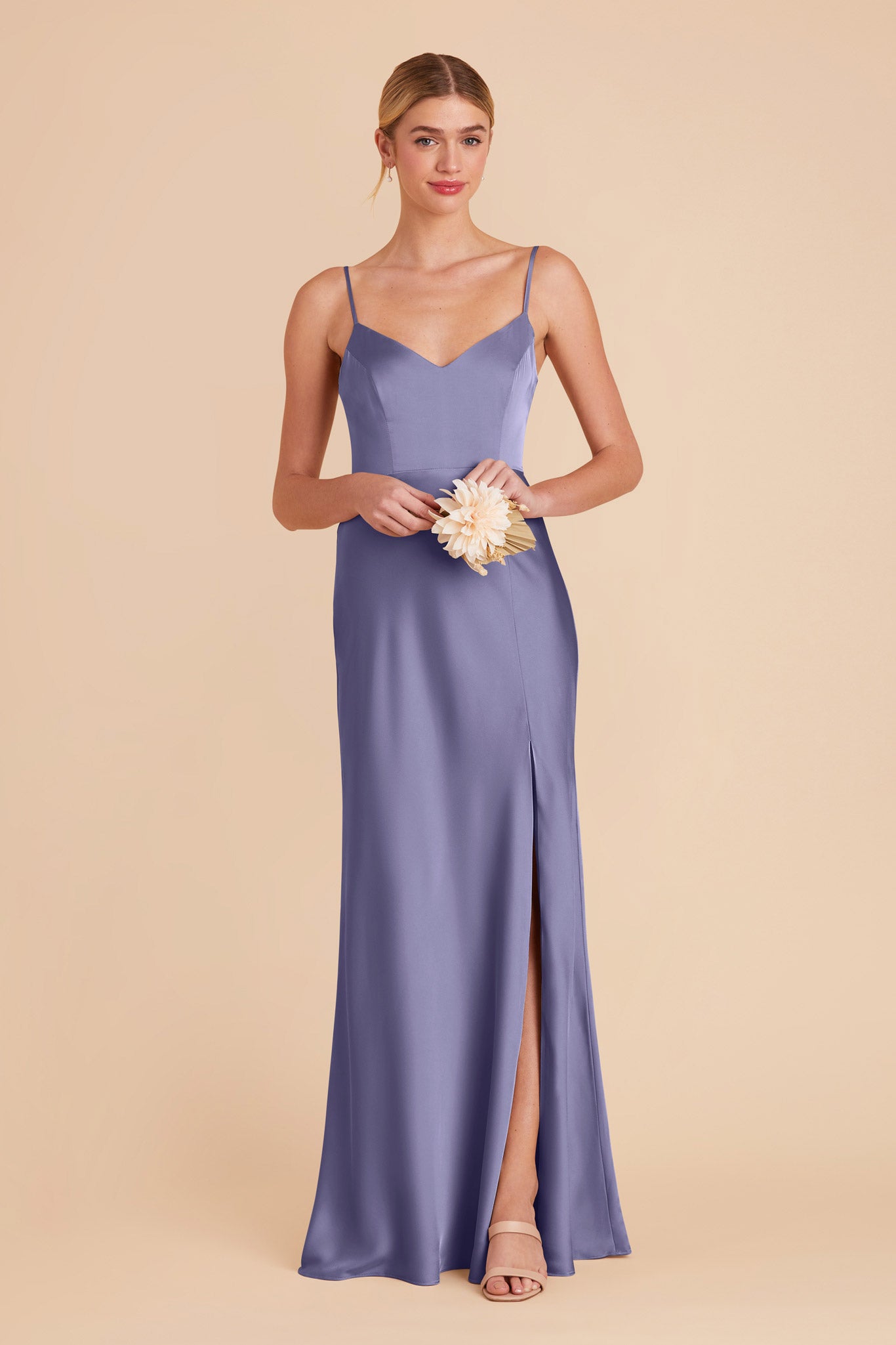 Matte Satin Dress with V-Neck & Leg Slit | Jay Wisteria