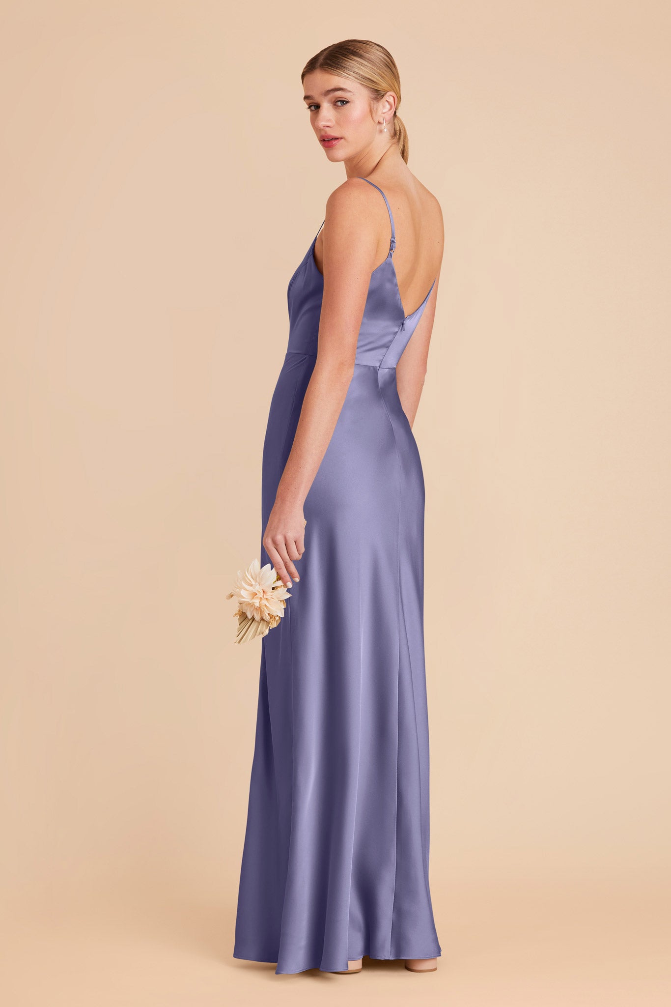Matte Satin Dress with V-Neck & Leg Slit | Jay Wisteria