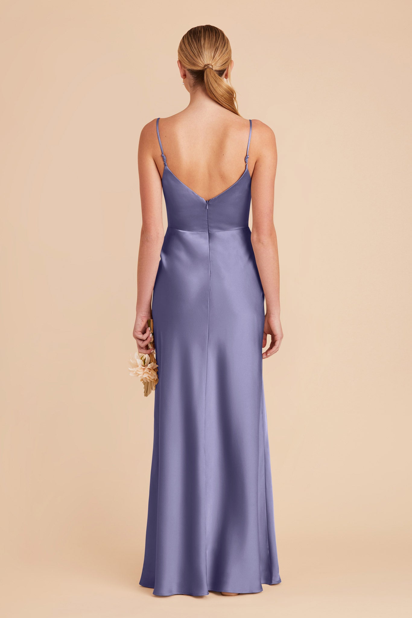 Matte Satin Dress with V-Neck & Leg Slit | Jay Wisteria
