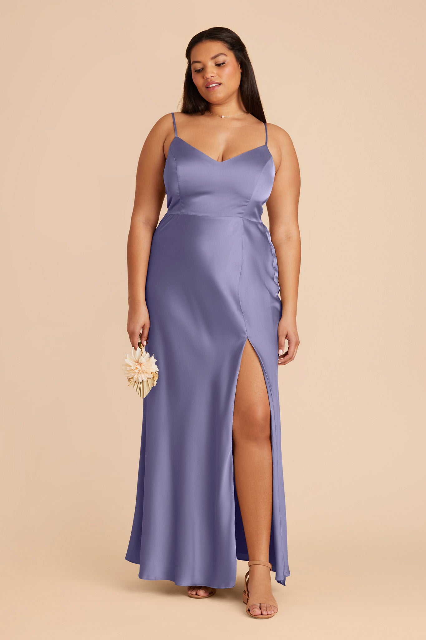 Matte Satin Dress with V-Neck & Leg Slit | Jay Wisteria
