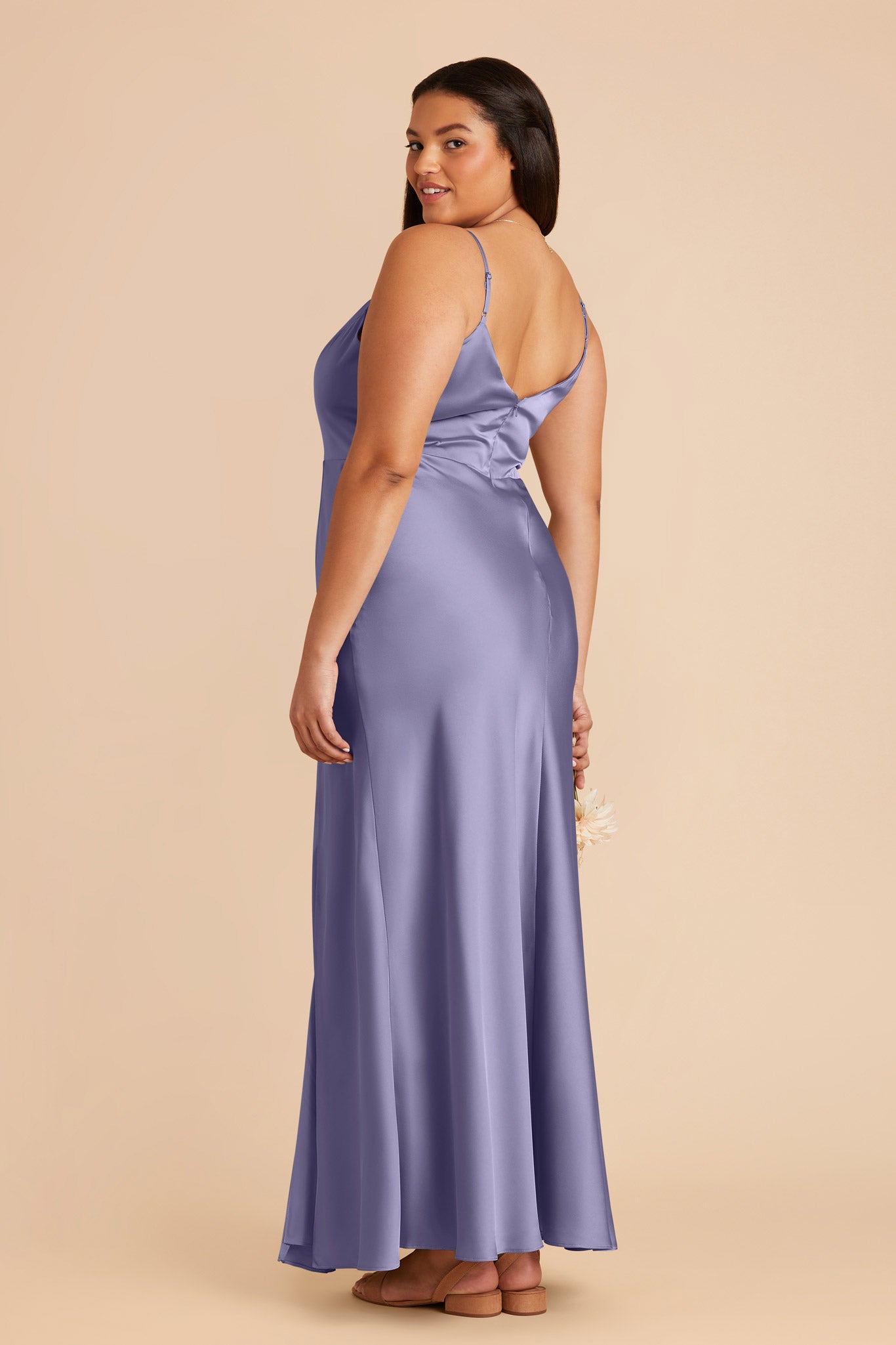 Matte Satin Dress with V-Neck & Leg Slit | Jay Wisteria
