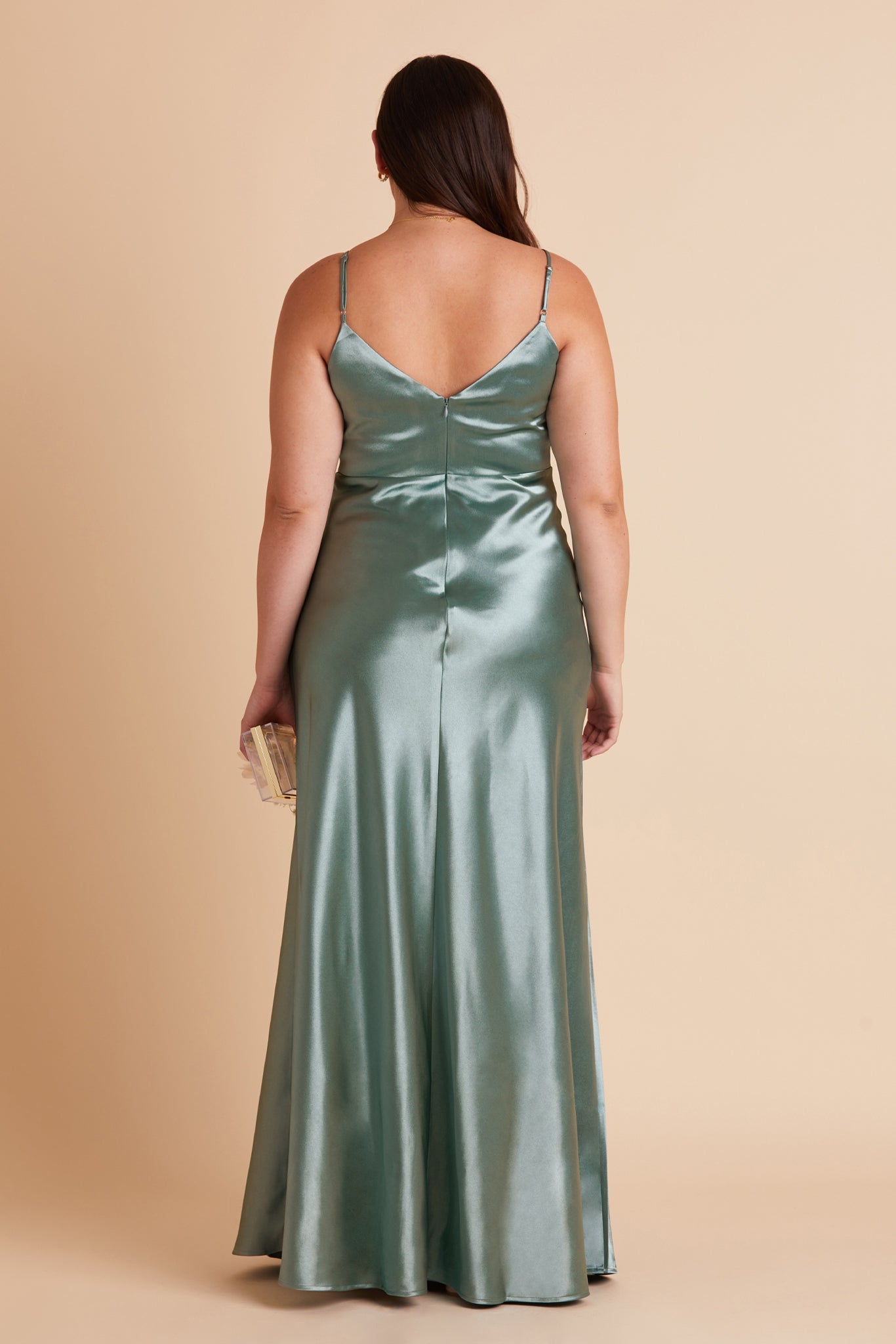 V-Neck Spaghetti Strap Satin Dress with Leg Slit | Jay Shiny