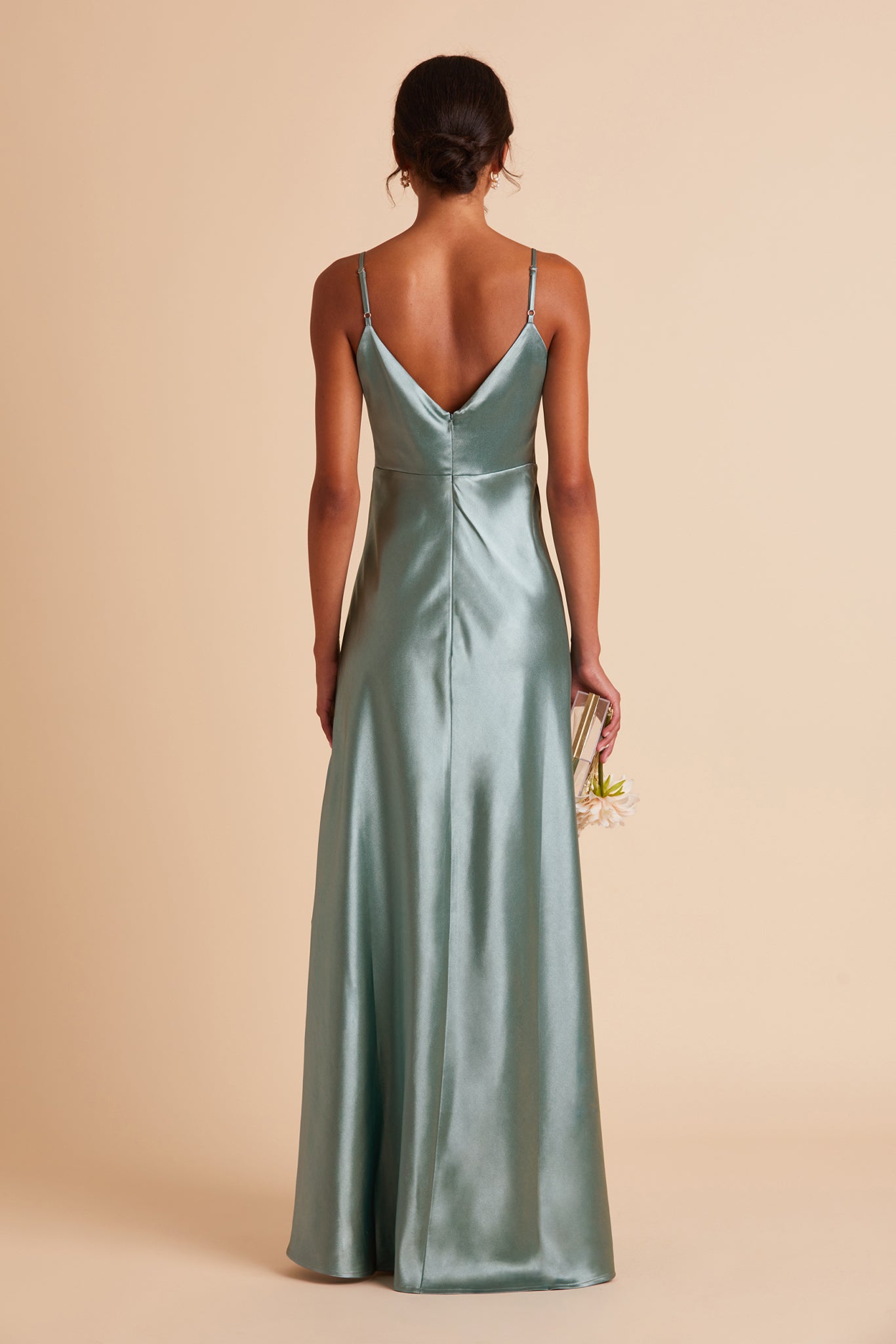 V-Neck Spaghetti Strap Satin Dress with Leg Slit | Jay Shiny