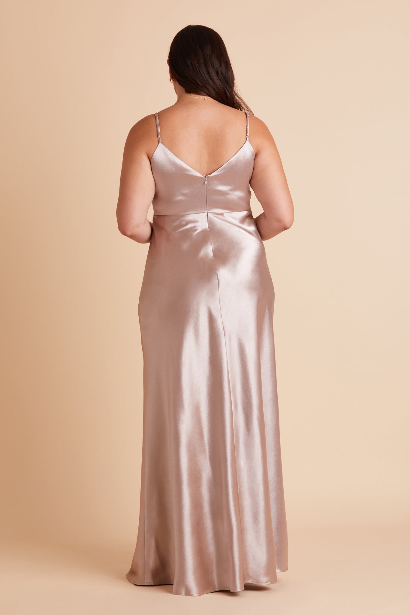V-Neck Satin Dress with Leg Slit | Jay Shiny Taupe