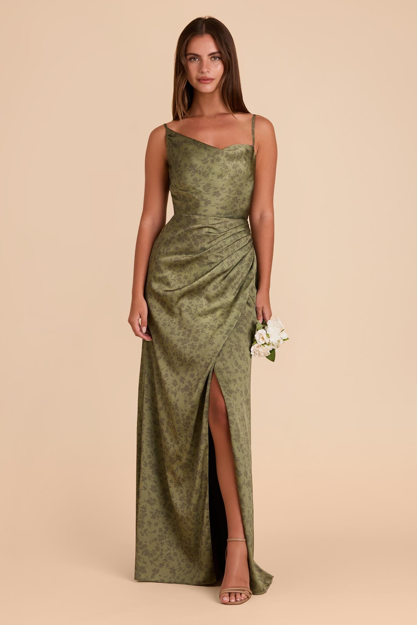 Matte Satin Dress with Asymmetrical Neckline | Jennifer Floral