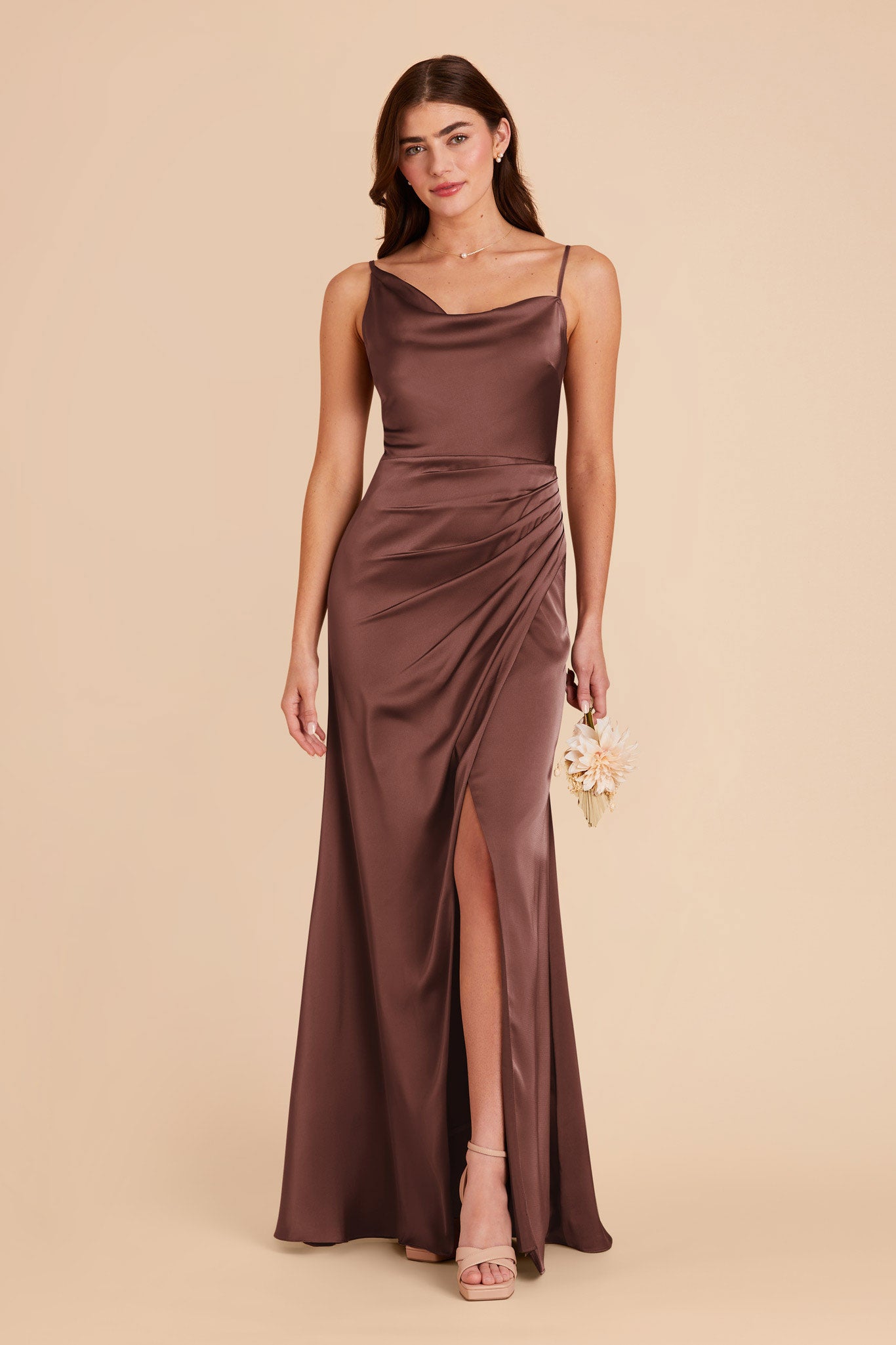 Matte Satin Dress with Asymmetrical Neckline | Jennifer Brown