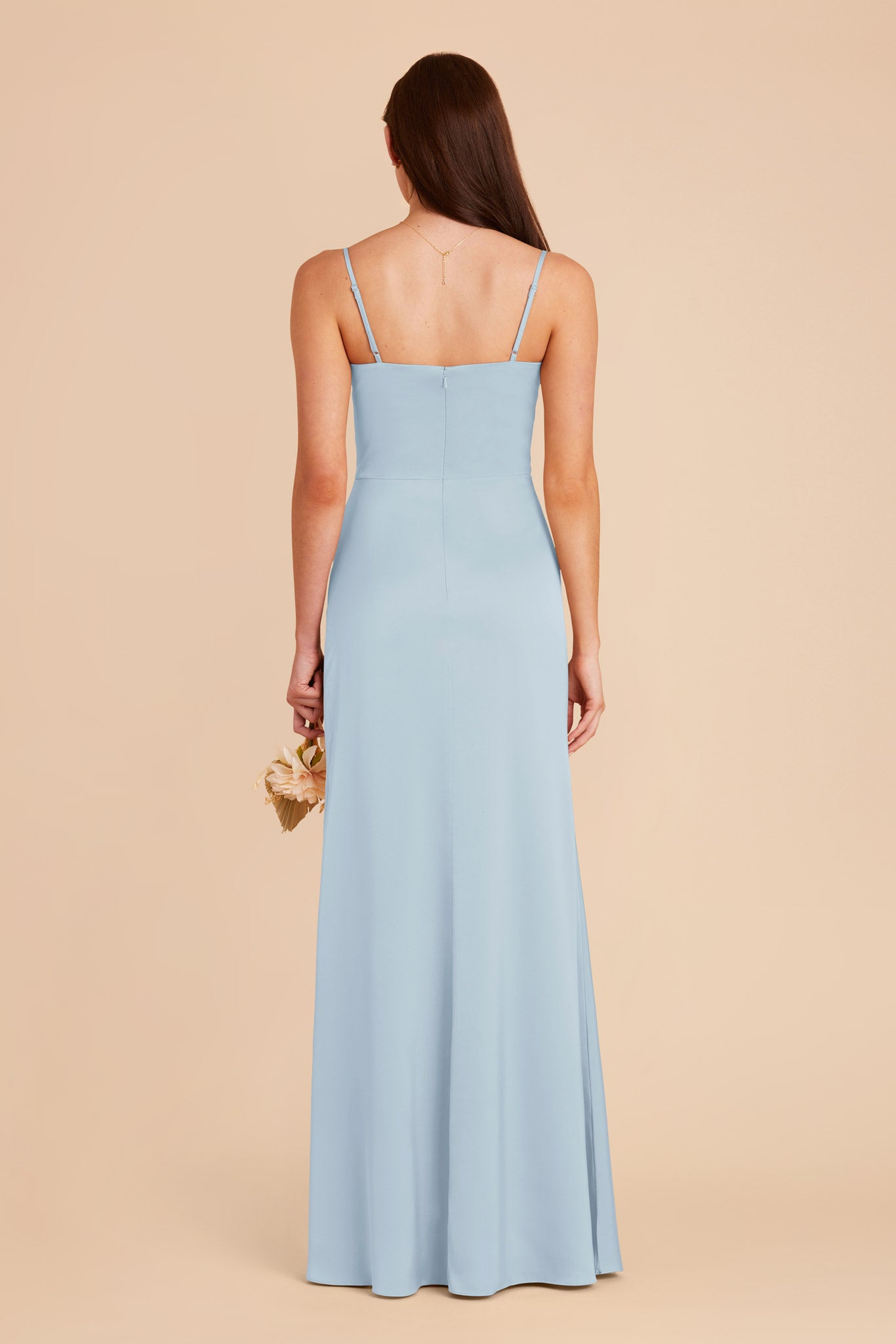 Matte Satin Dress with Asymmetrical Neckline | Jennifer Mist Blue