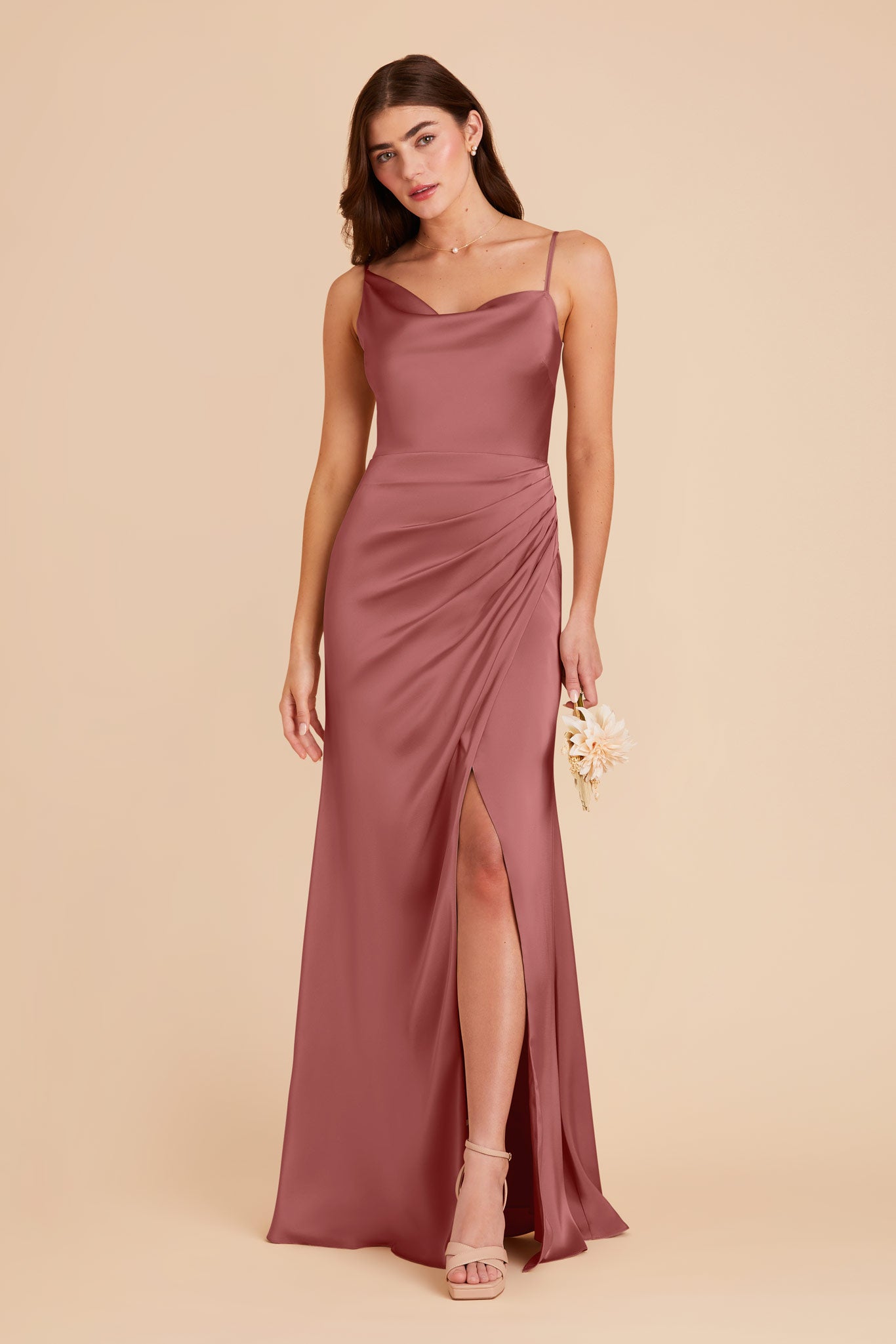 Matte Satin Dress with Asymmetrical Neckline | Jennifer Wild Rose