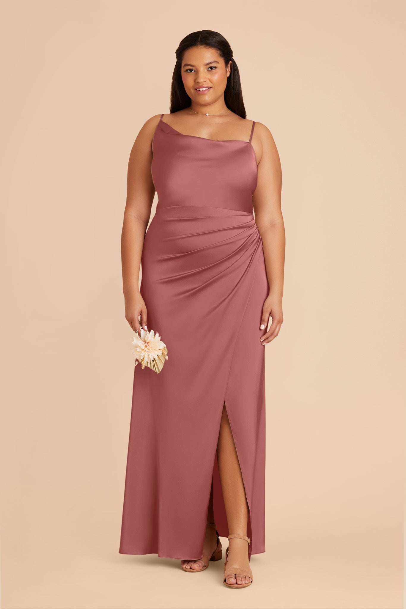 Matte Satin Dress with Asymmetrical Neckline | Jennifer Wild Rose