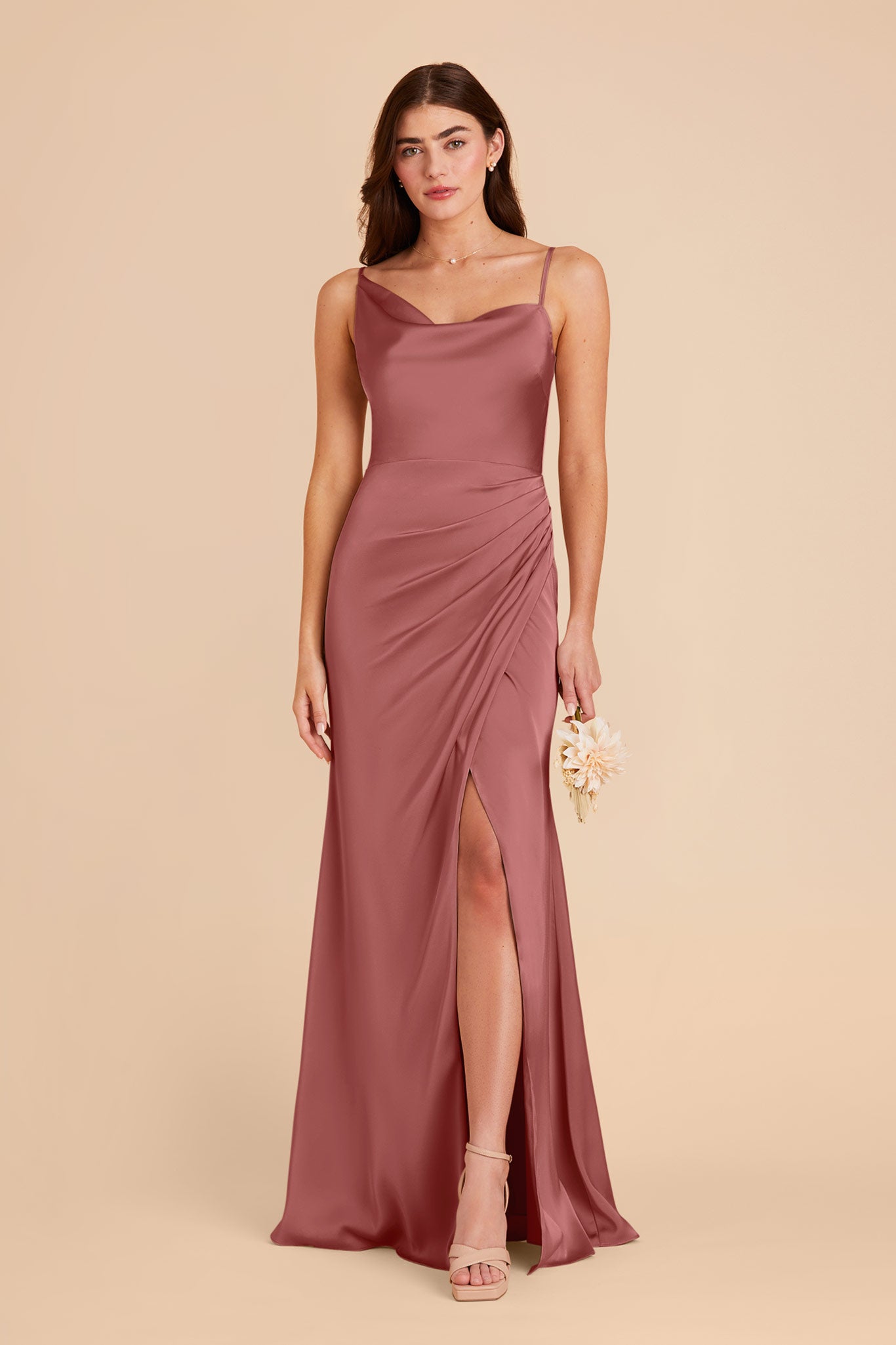 Matte Satin Dress with Asymmetrical Neckline | Jennifer Wild Rose