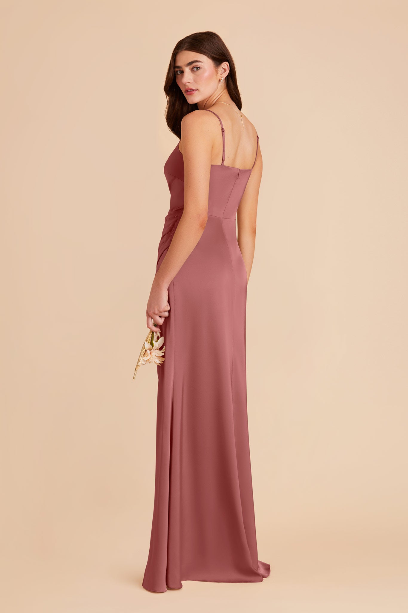 Matte Satin Dress with Asymmetrical Neckline | Jennifer Wild Rose