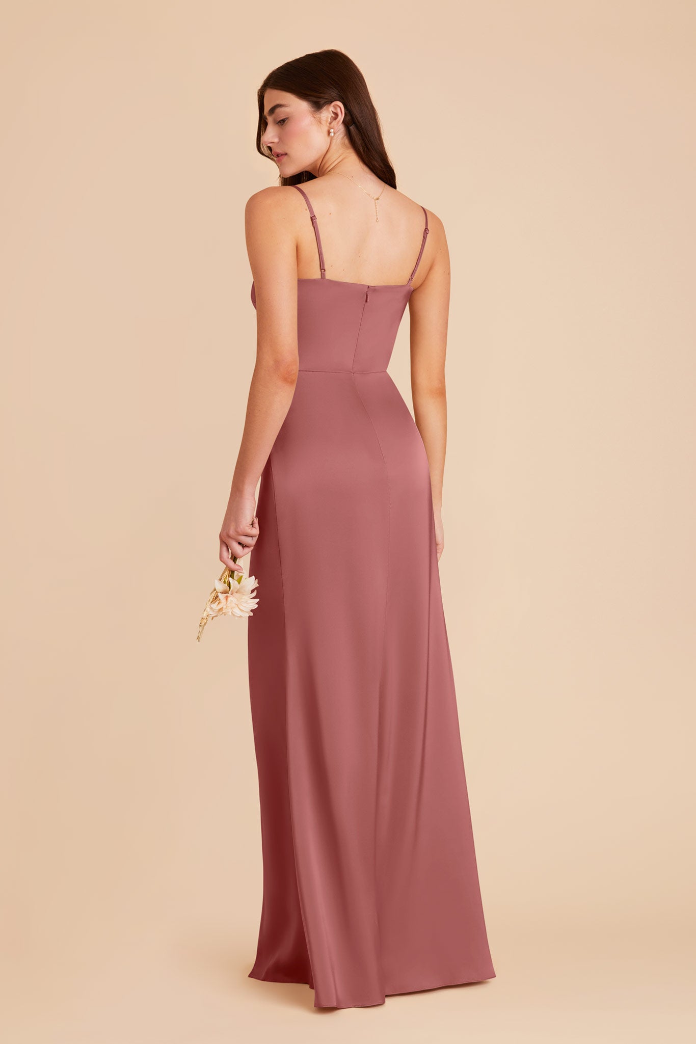 Matte Satin Dress with Asymmetrical Neckline | Jennifer Wild Rose