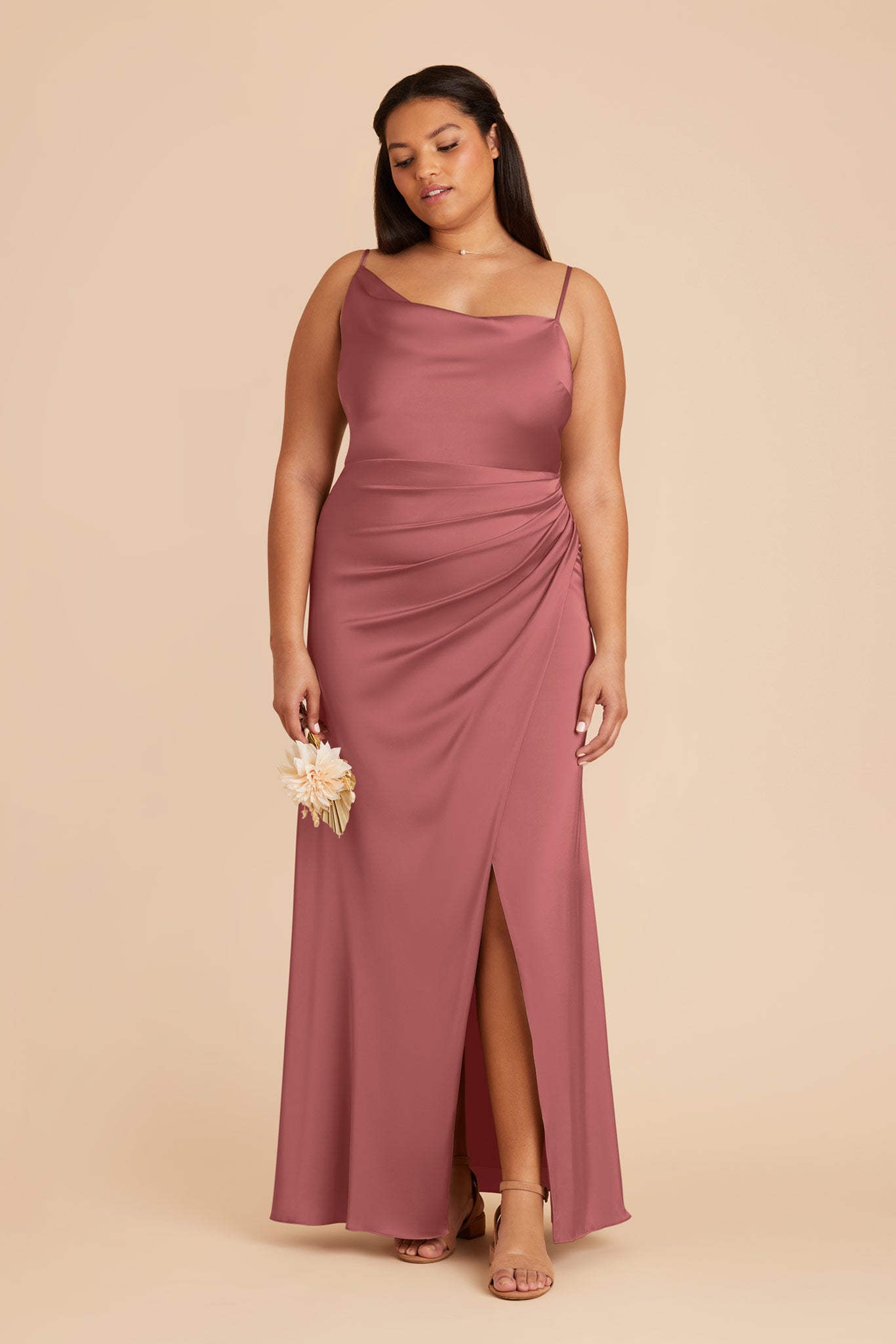 Matte Satin Dress with Asymmetrical Neckline | Jennifer Wild Rose