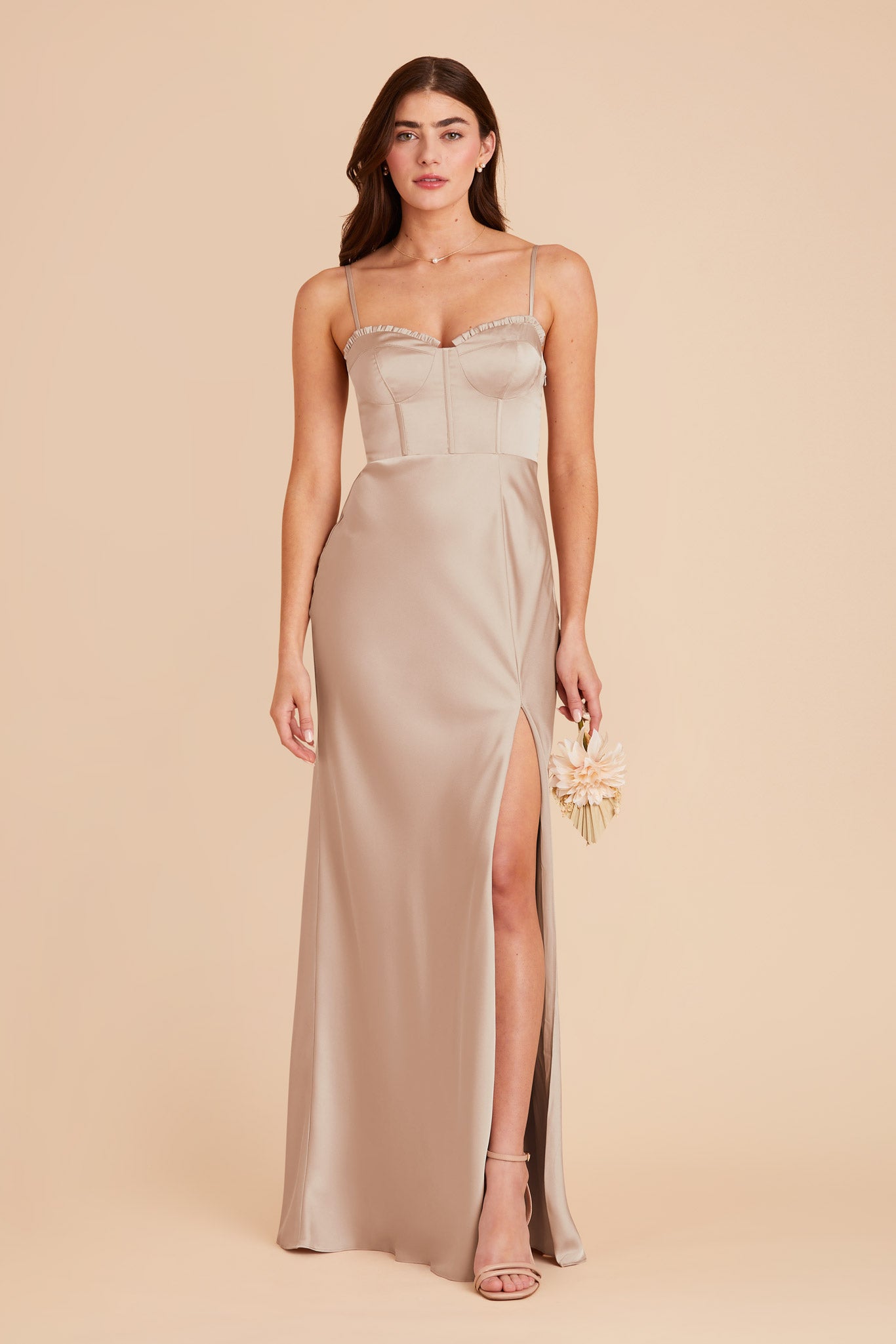 Taupe Matte Satin Bustier Dress | Jessica