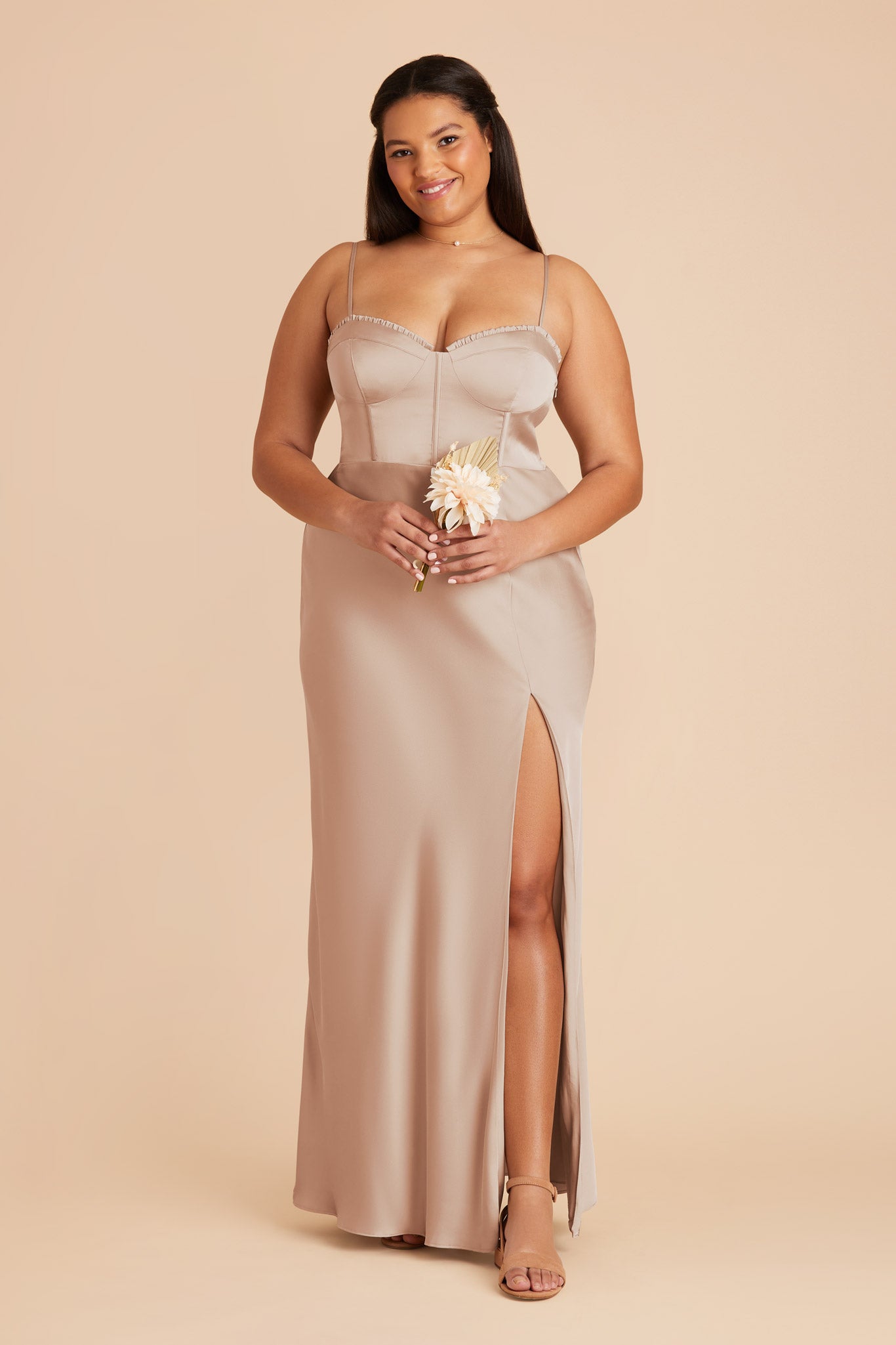 Taupe Matte Satin Bustier Dress | Jessica