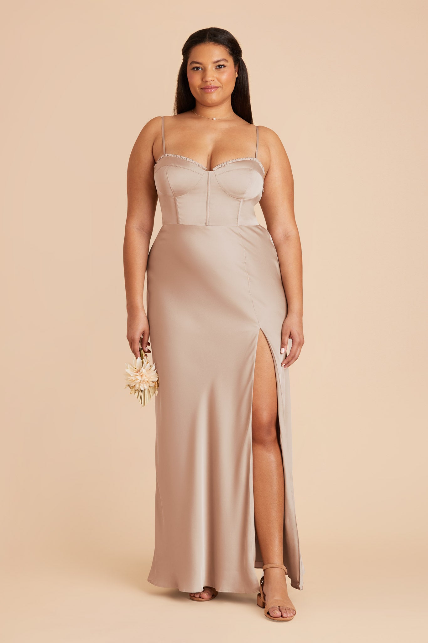Taupe Matte Satin Bustier Dress | Jessica