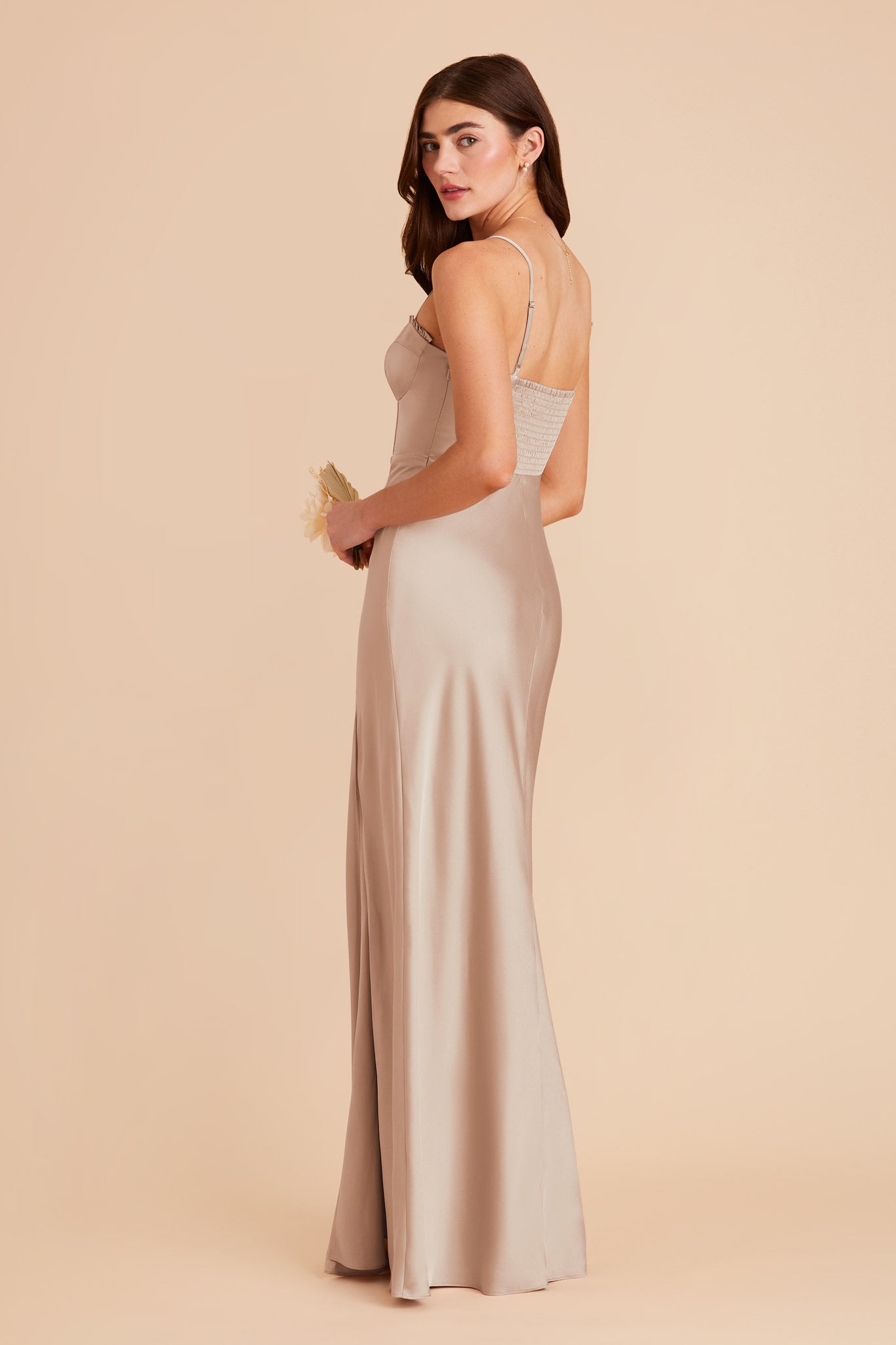 Taupe Matte Satin Bustier Dress | Jessica