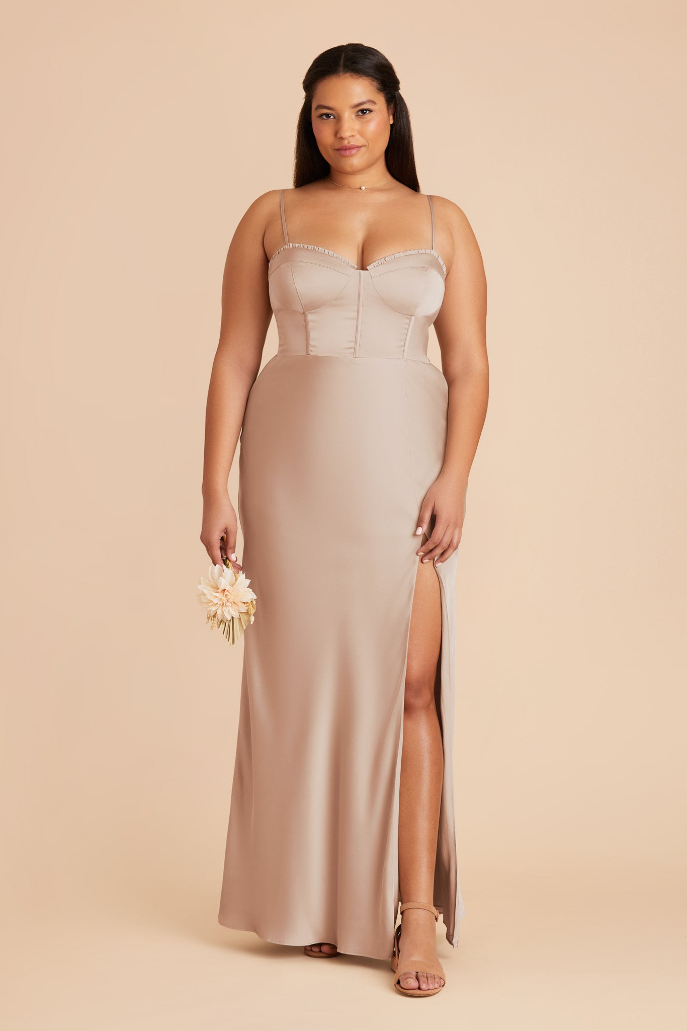 Taupe Matte Satin Bustier Dress | Jessica